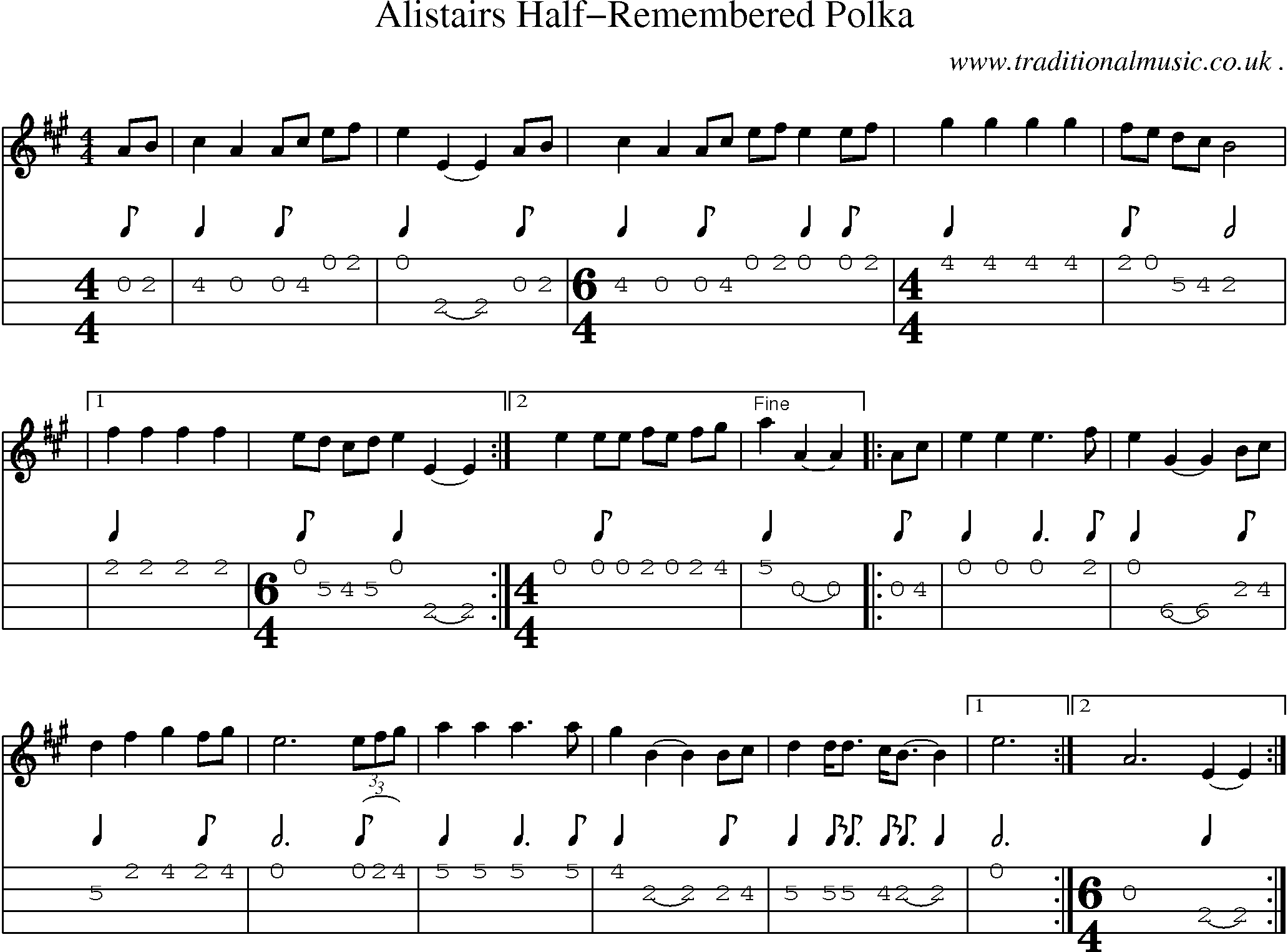 Sheet-Music and Mandolin Tabs for Alistairs Half-remembered Polka