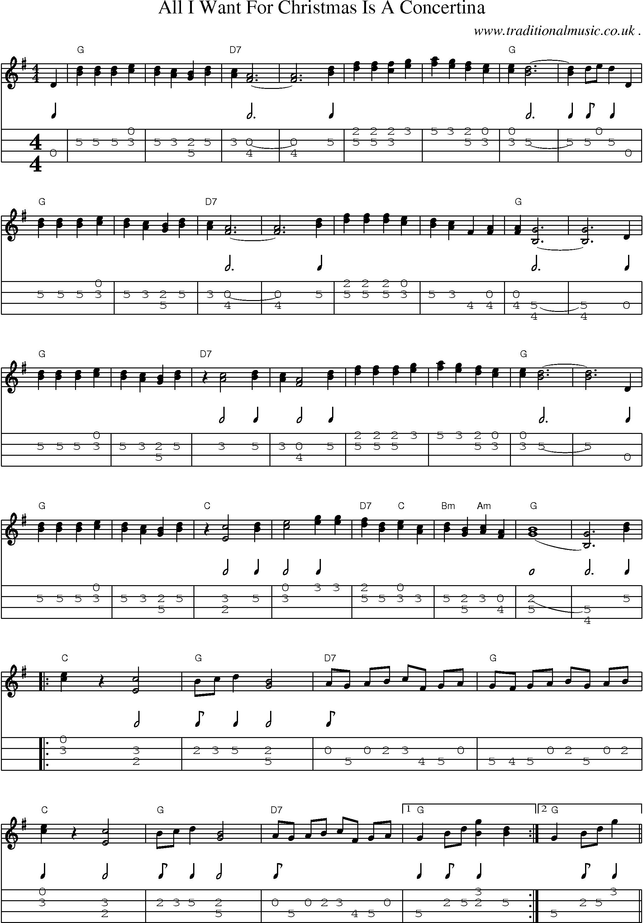 Sheet-Music and Mandolin Tabs for All I Want For Christmas Is A Concertina