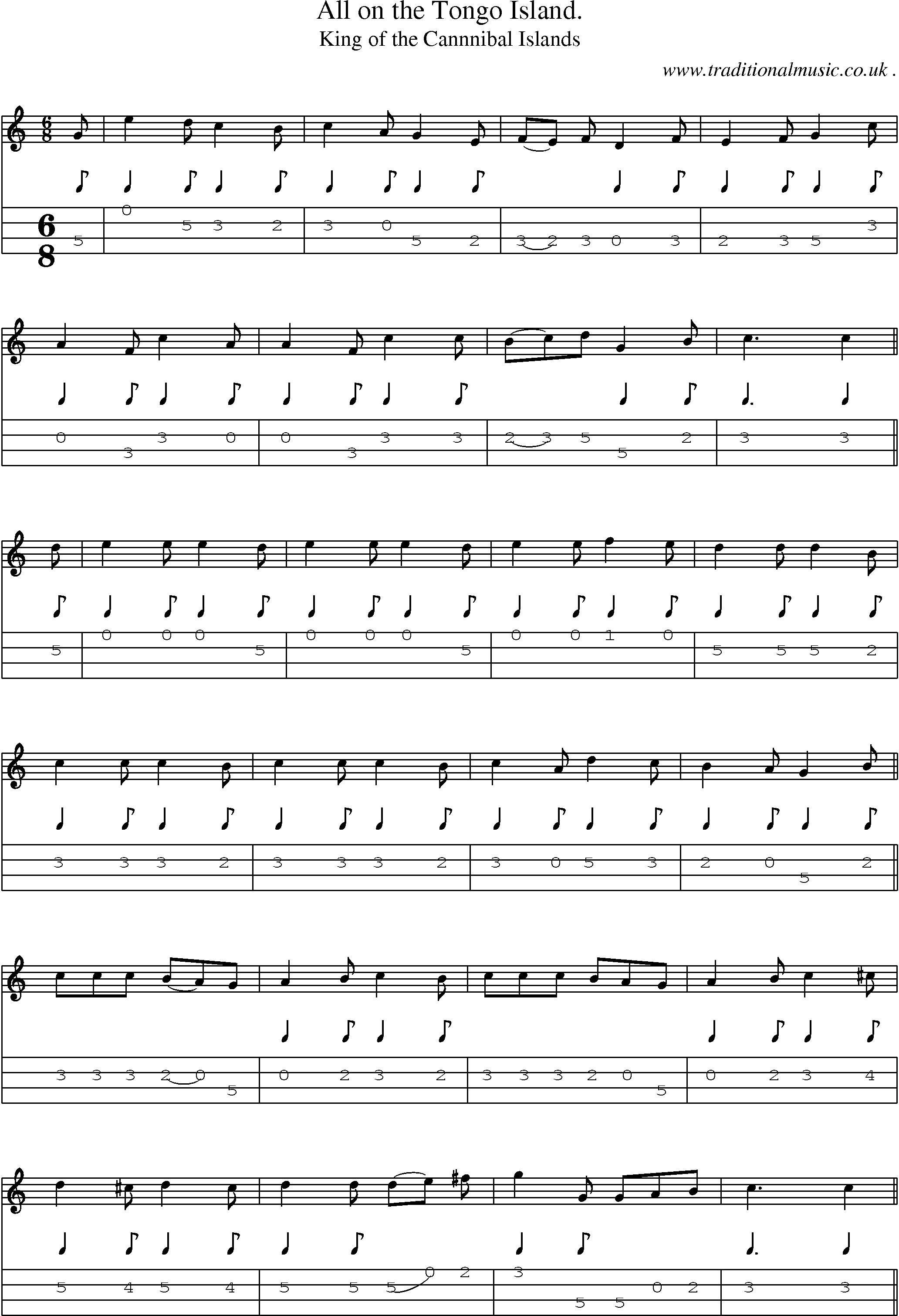 Sheet-Music and Mandolin Tabs for All On The Tongo Island