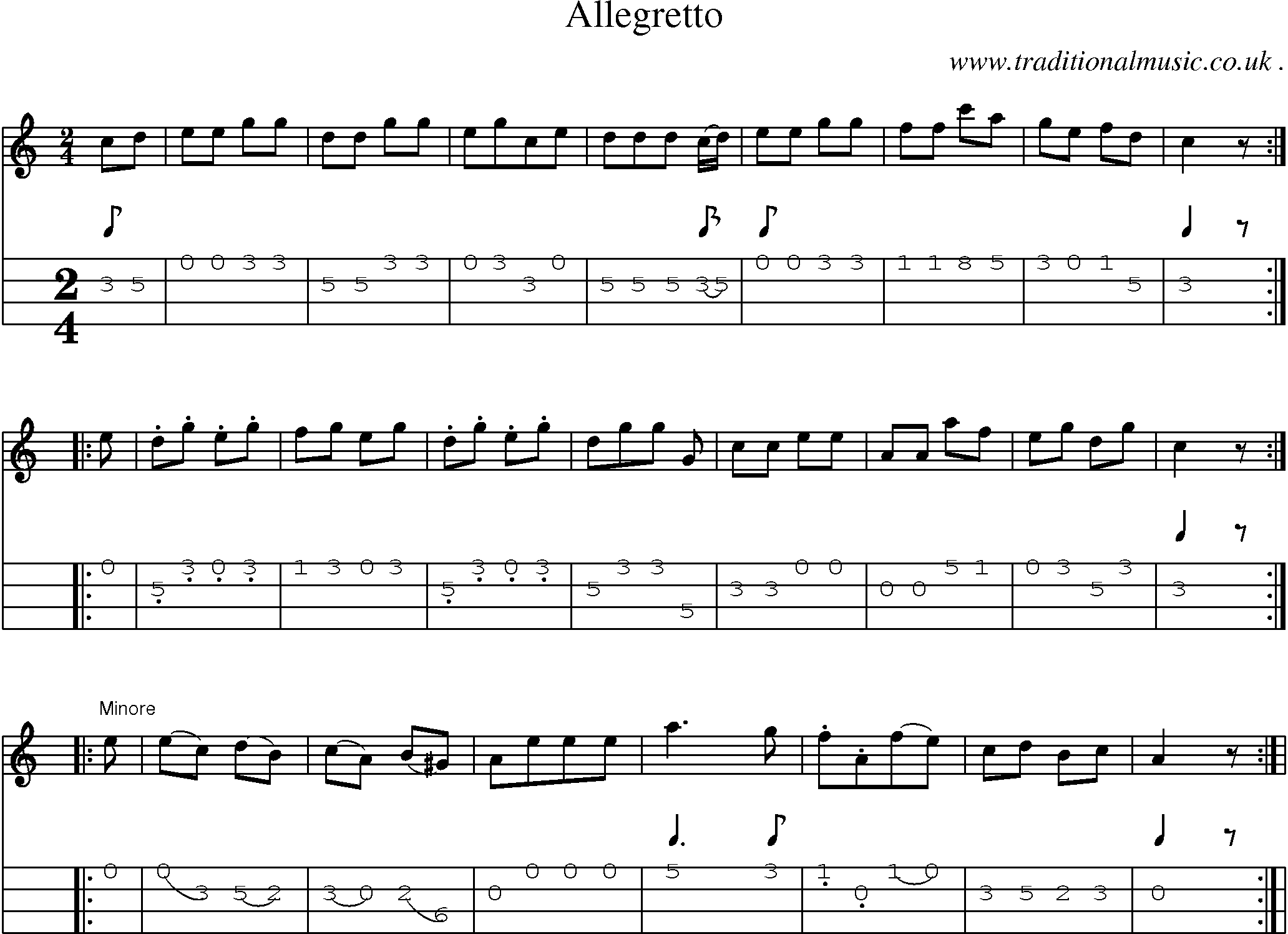 Sheet-Music and Mandolin Tabs for Allegretto