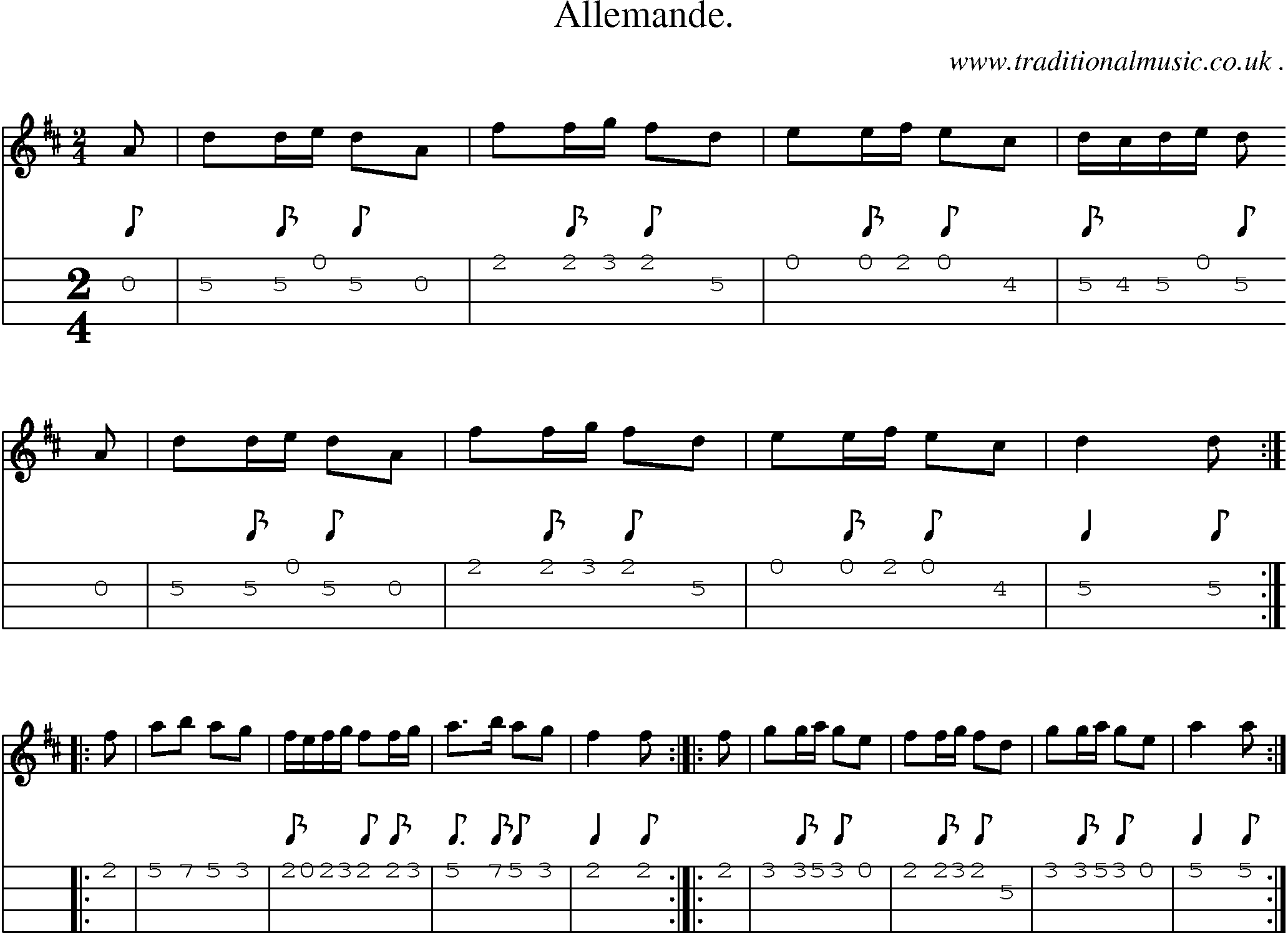 Sheet-Music and Mandolin Tabs for Allemande