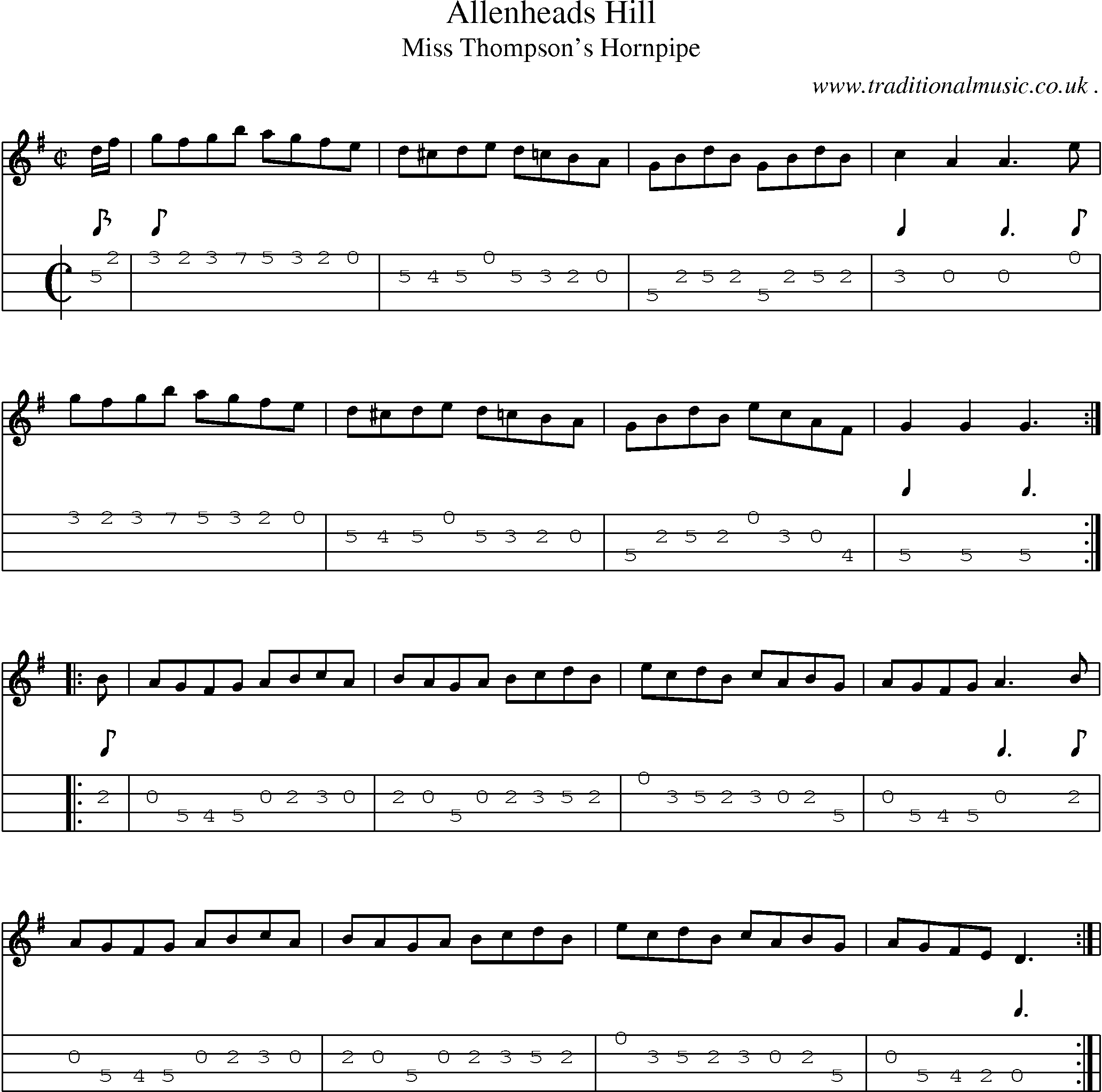 Sheet-Music and Mandolin Tabs for Allenheads Hill