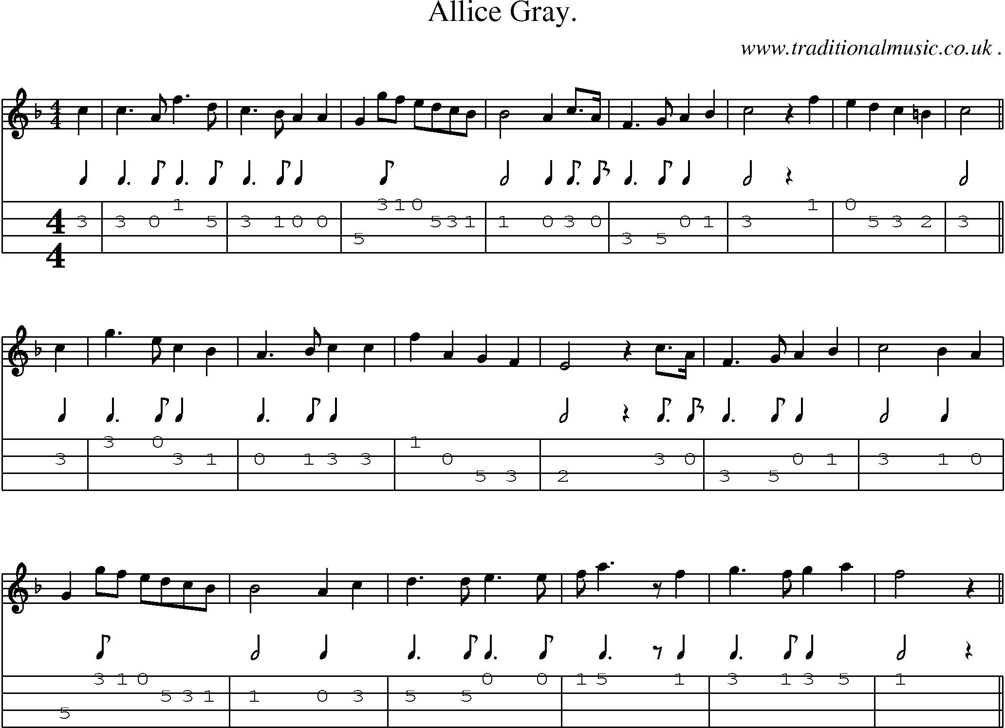 Sheet-Music and Mandolin Tabs for Allice Gray