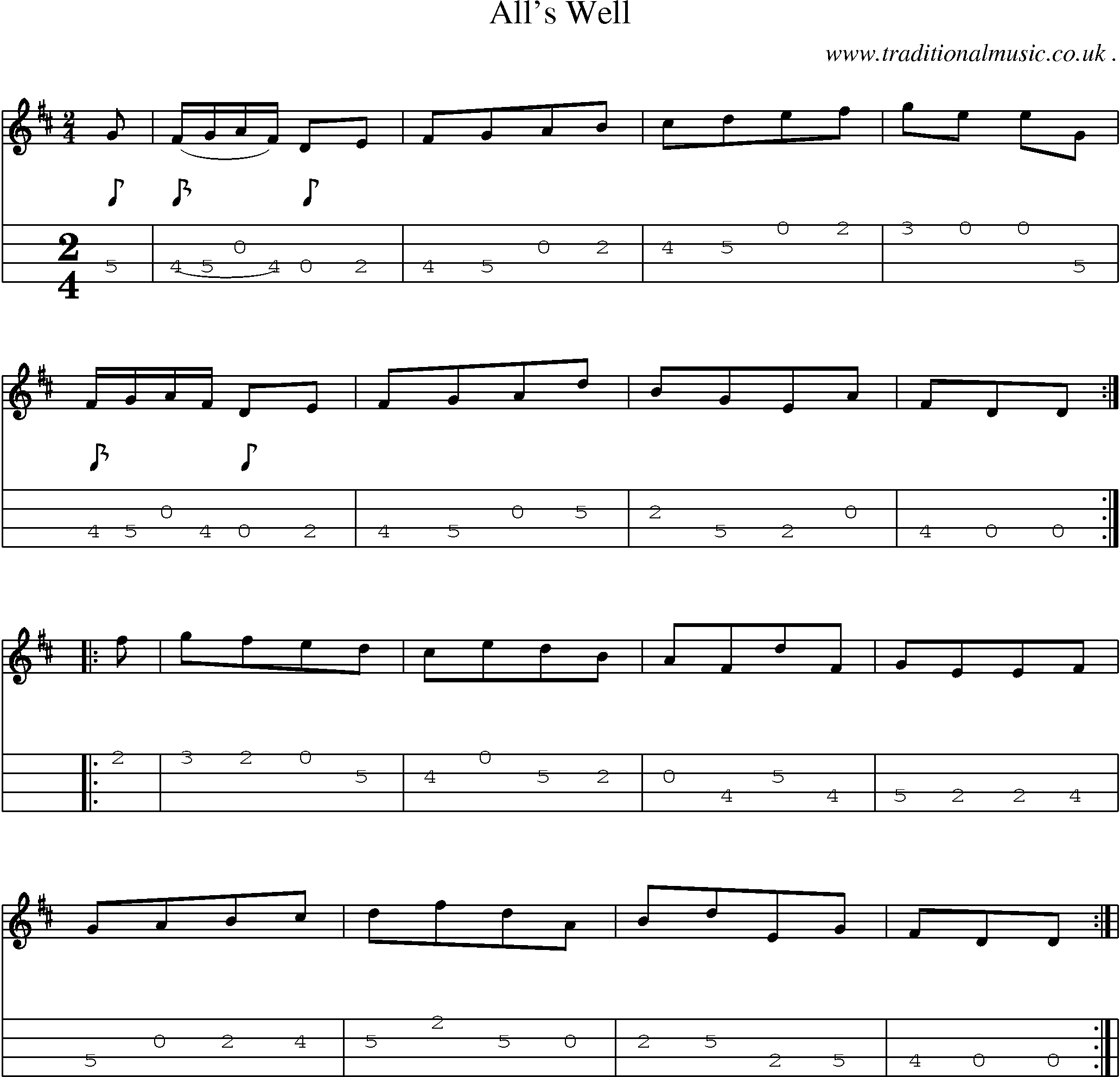 Sheet-Music and Mandolin Tabs for Alls Well