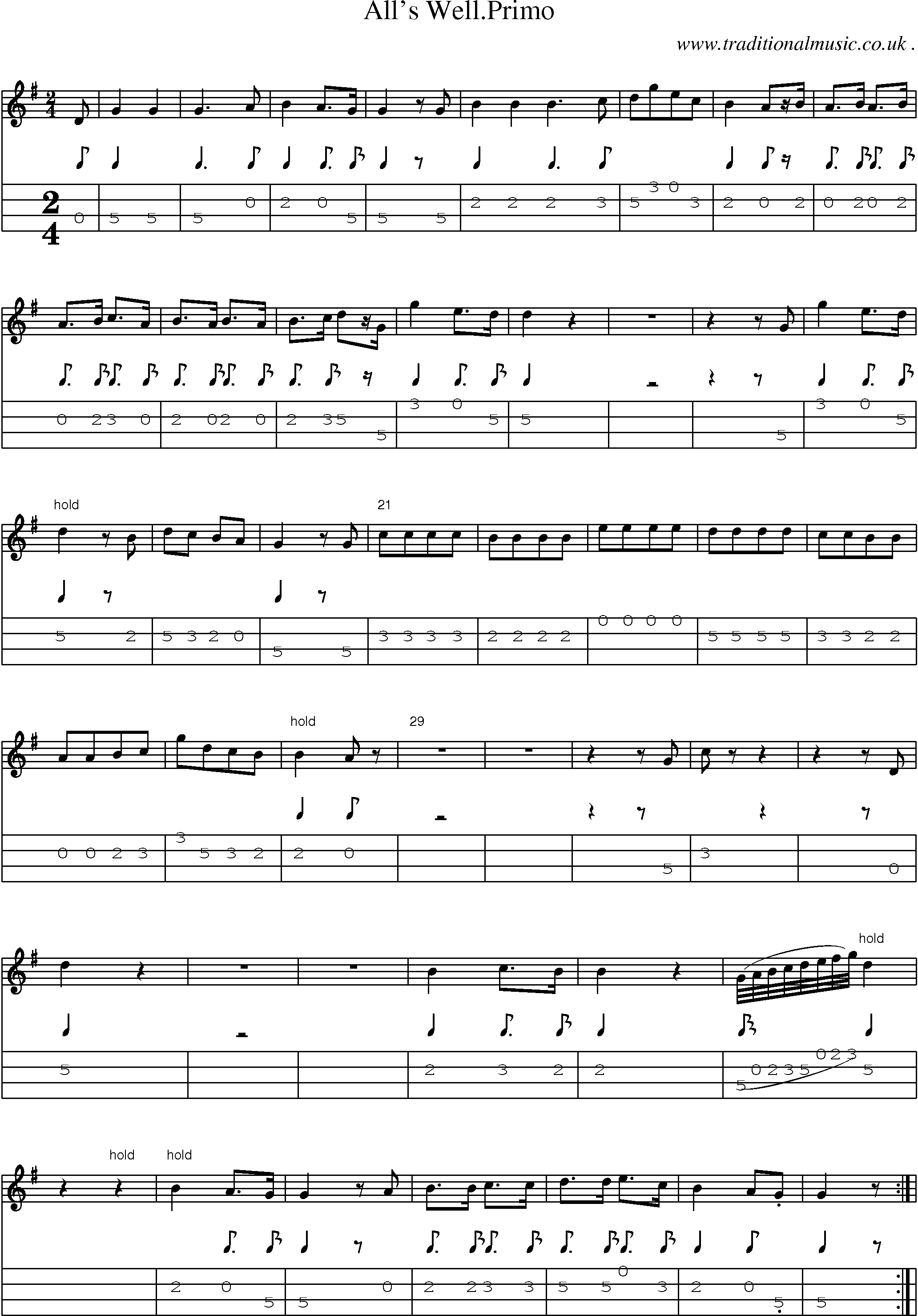 Sheet-Music and Mandolin Tabs for Alls Wellprimo