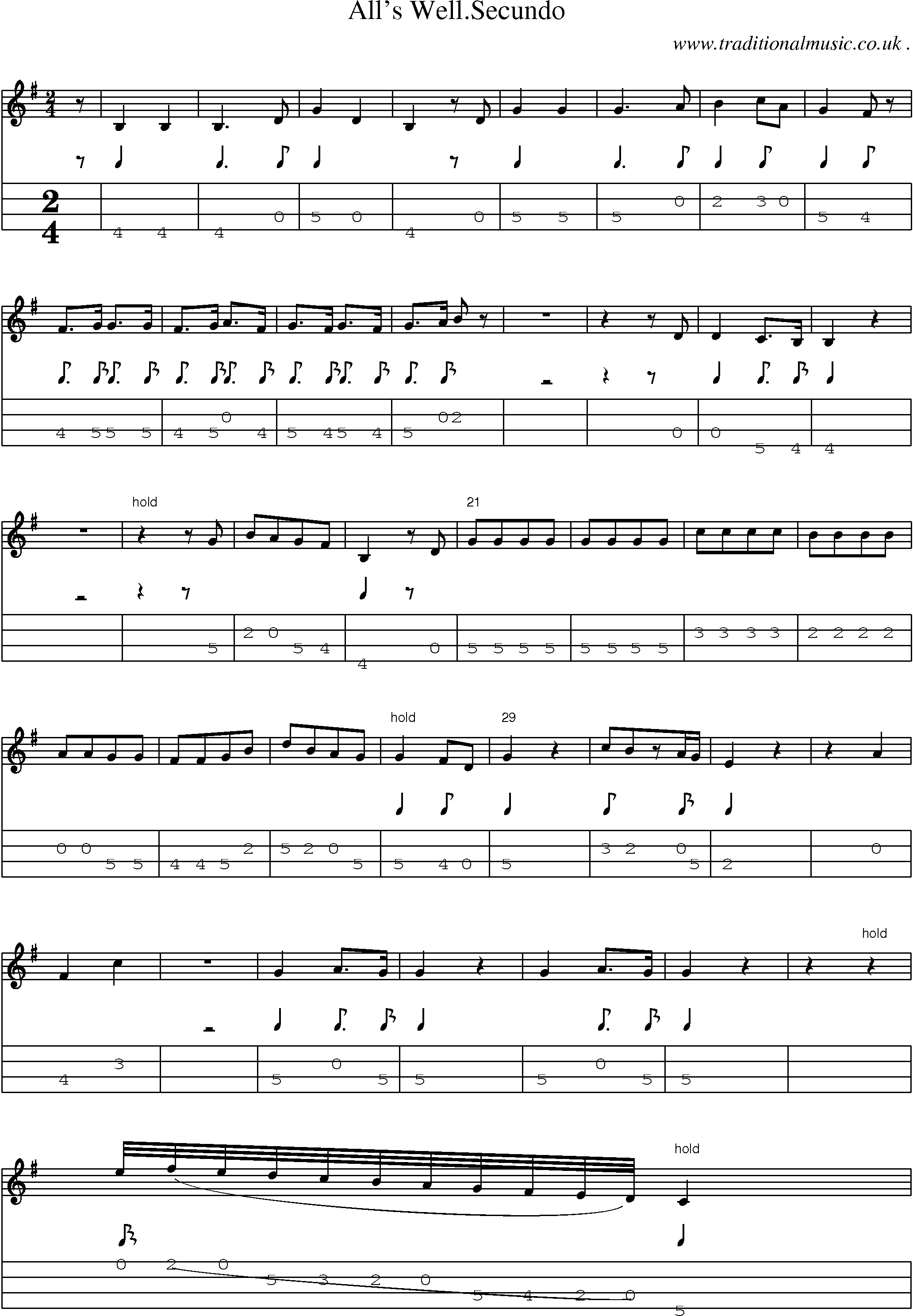Sheet-Music and Mandolin Tabs for Alls Wellsecundo