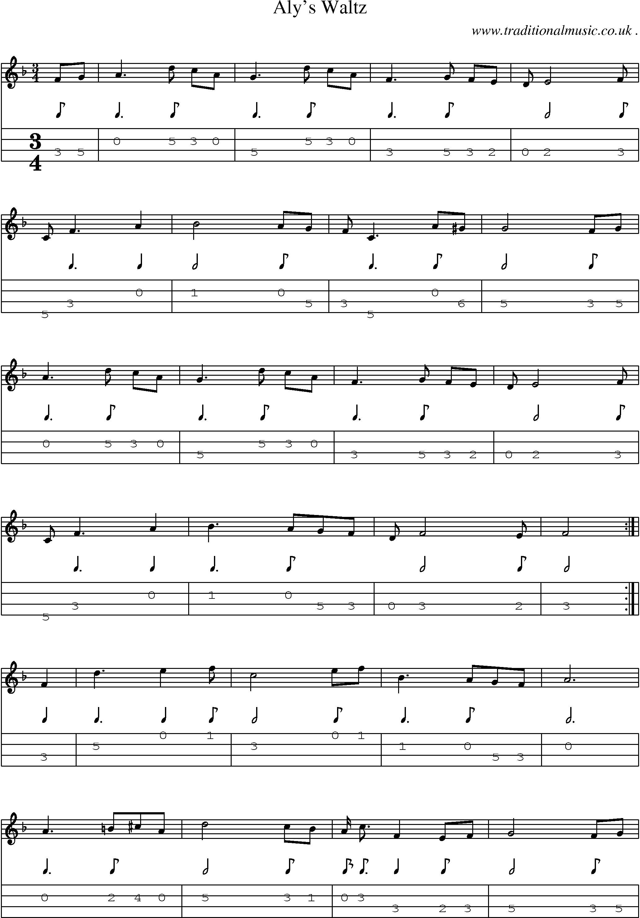 Sheet-Music and Mandolin Tabs for Alys Waltz