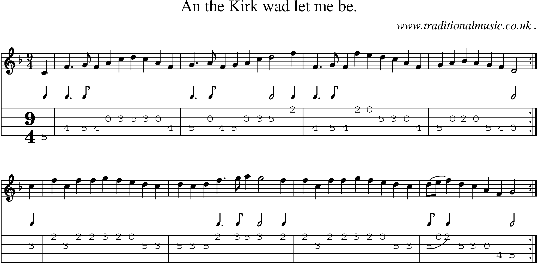 Sheet-Music and Mandolin Tabs for An The Kirk Wad Let Me Be