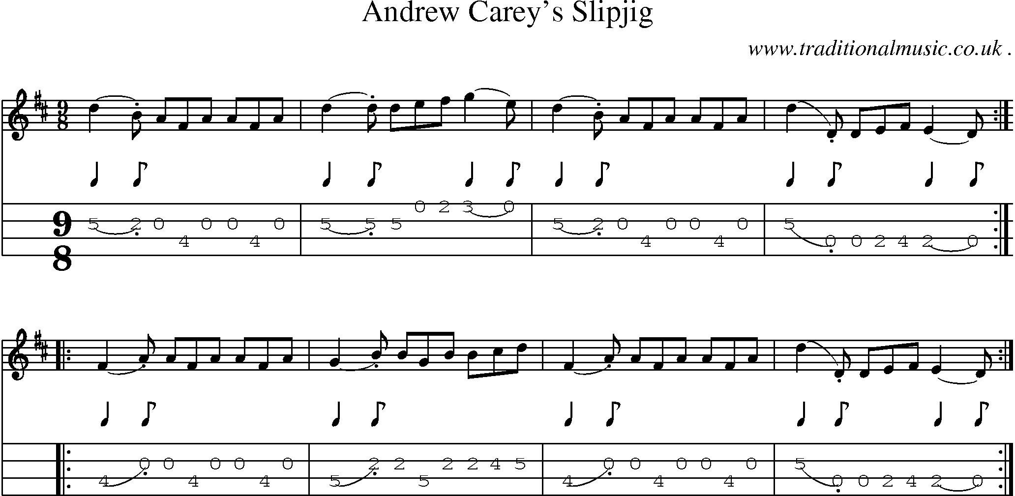 Sheet-Music and Mandolin Tabs for Andrew Careys Slipjig