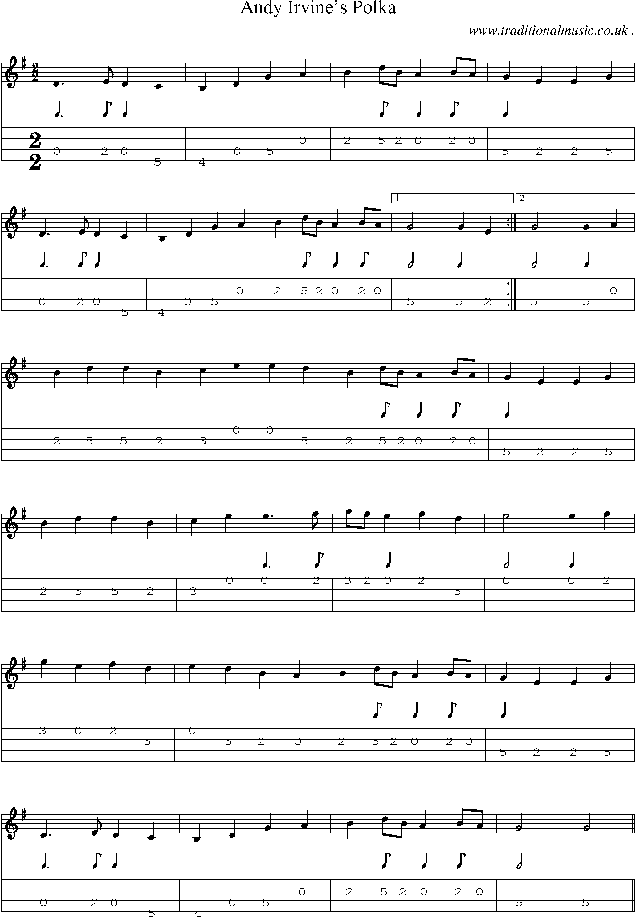 Sheet-Music and Mandolin Tabs for Andy Irvines Polka