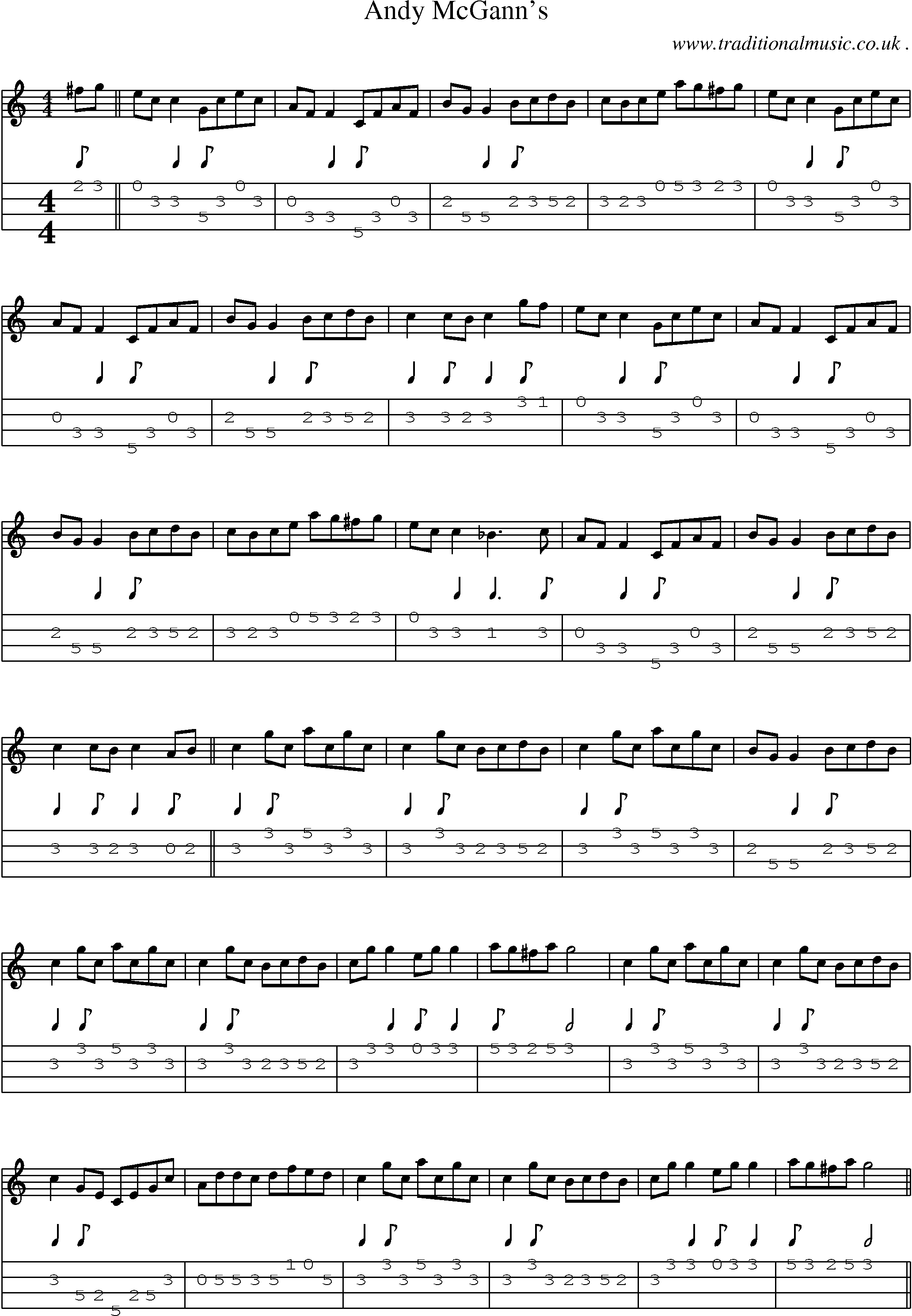 Sheet-Music and Mandolin Tabs for Andy Mcganns