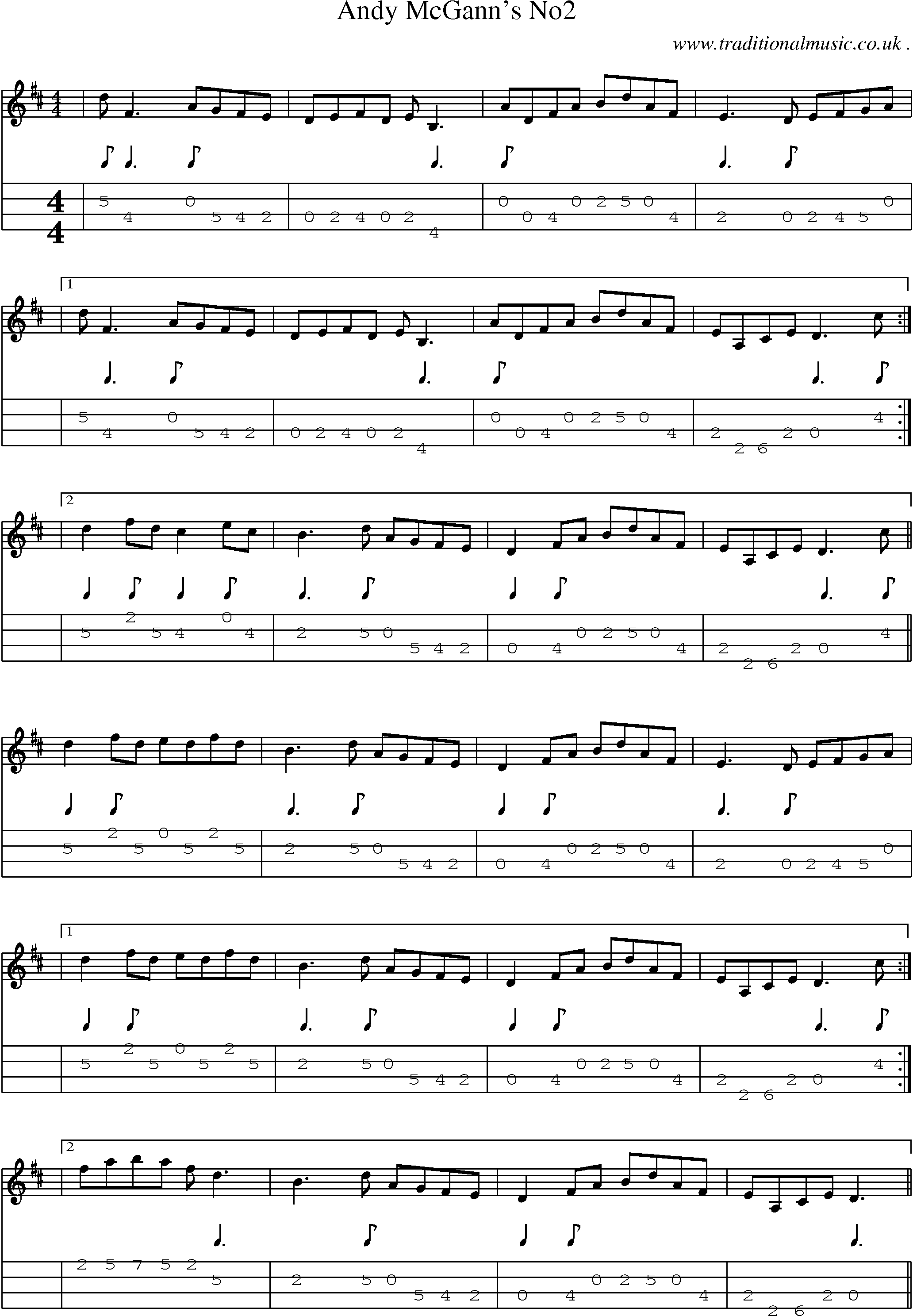 Sheet-Music and Mandolin Tabs for Andy Mcganns No2