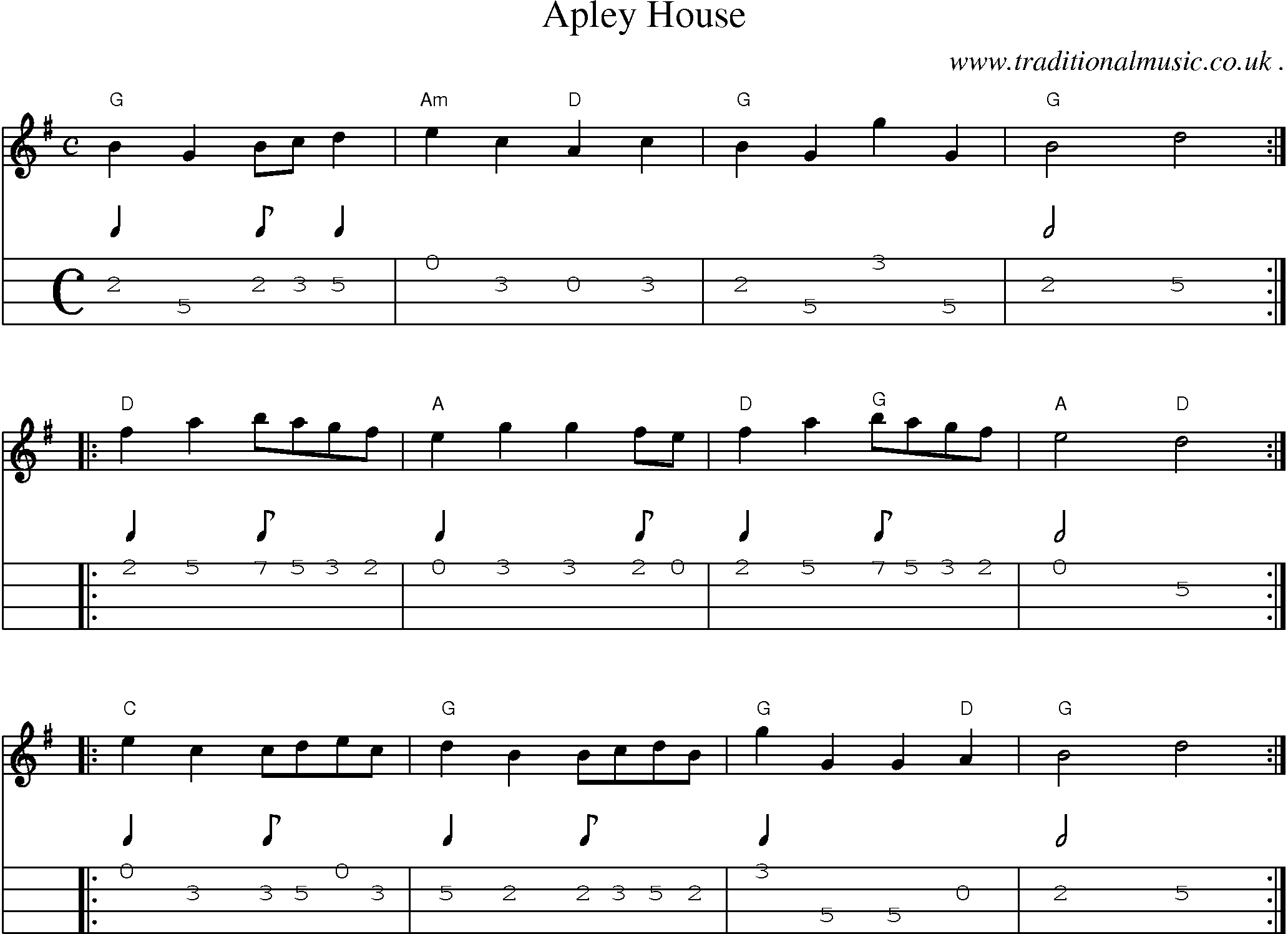 Sheet-Music and Mandolin Tabs for Apley House