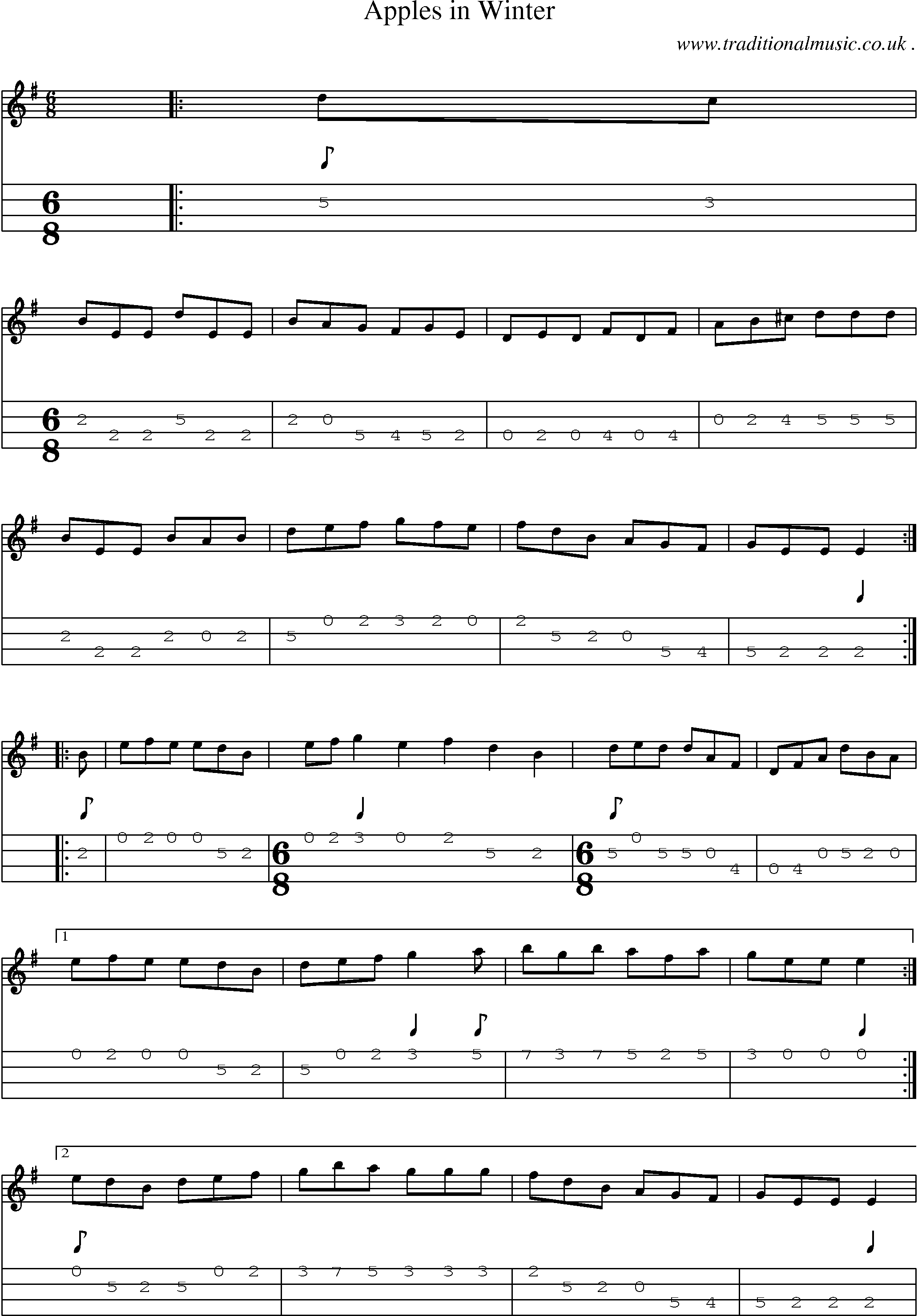 Sheet-Music and Mandolin Tabs for Apples In Winter