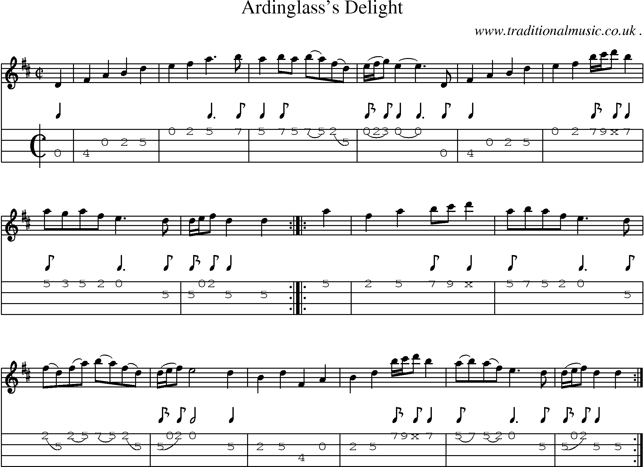 Sheet-Music and Mandolin Tabs for Ardinglasss Delight