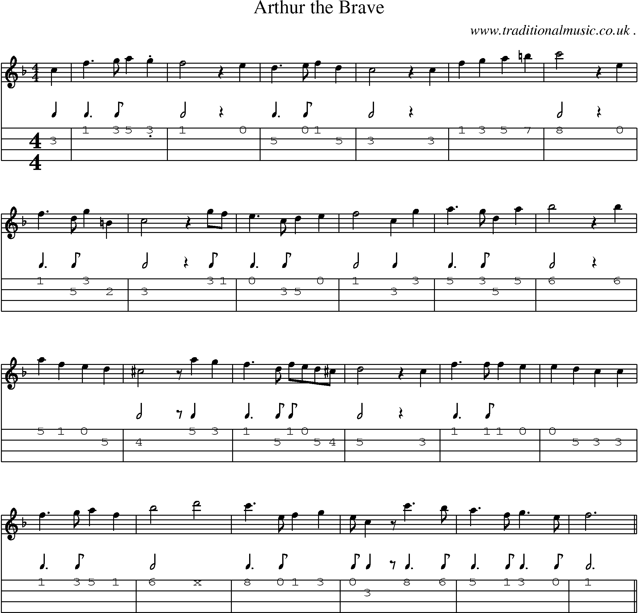 Sheet-Music and Mandolin Tabs for Arthur The Brave