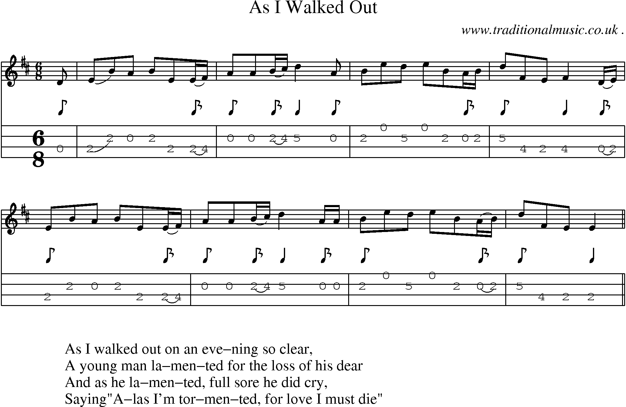 Sheet-Music and Mandolin Tabs for As I Walked Out