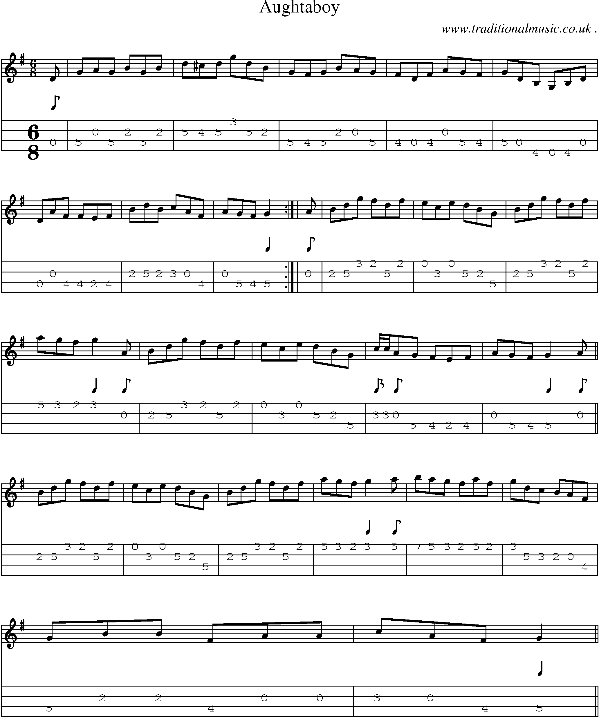 Sheet-Music and Mandolin Tabs for Aughtaboy