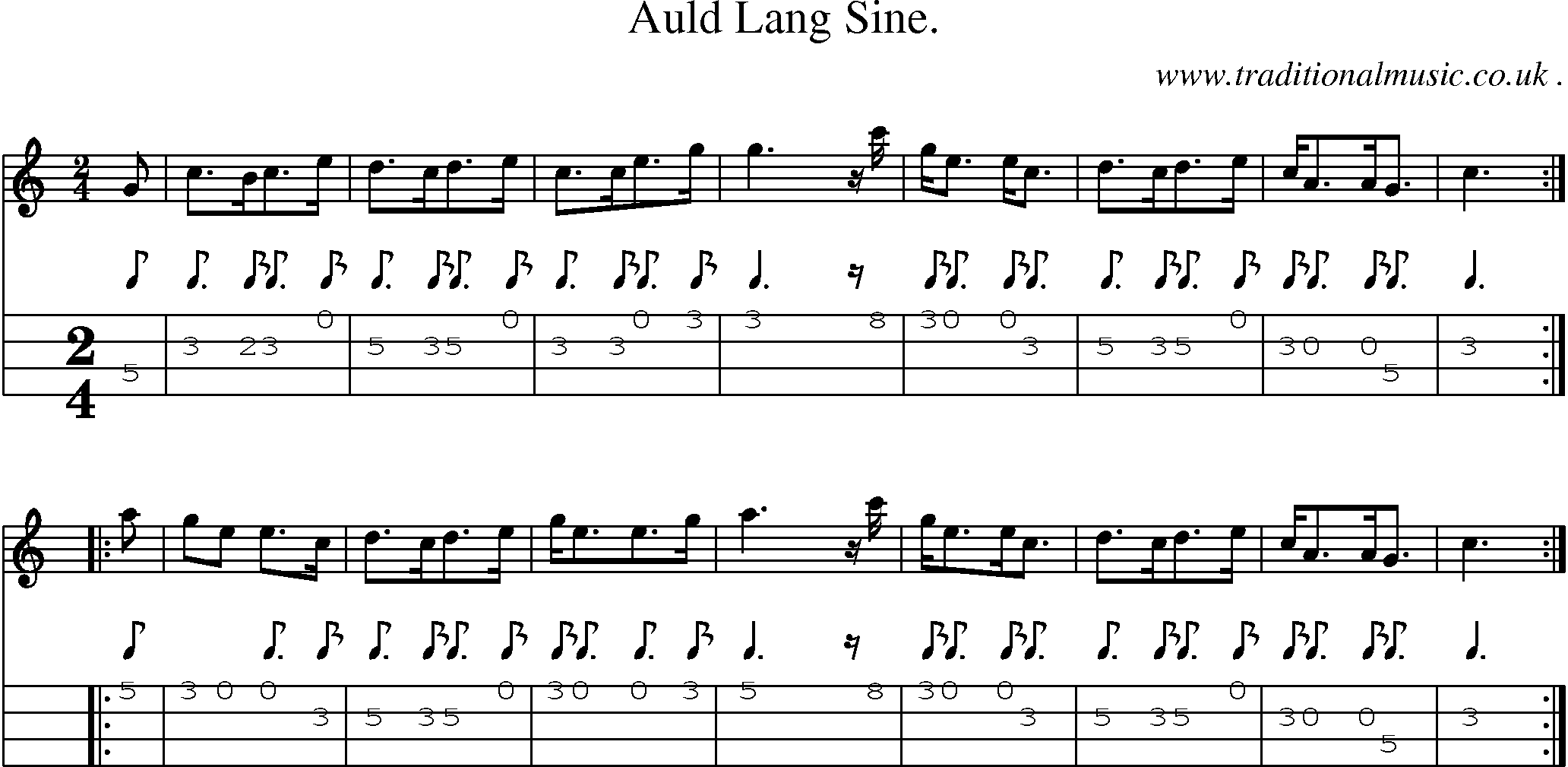 Sheet-Music and Mandolin Tabs for Auld Lang Sine