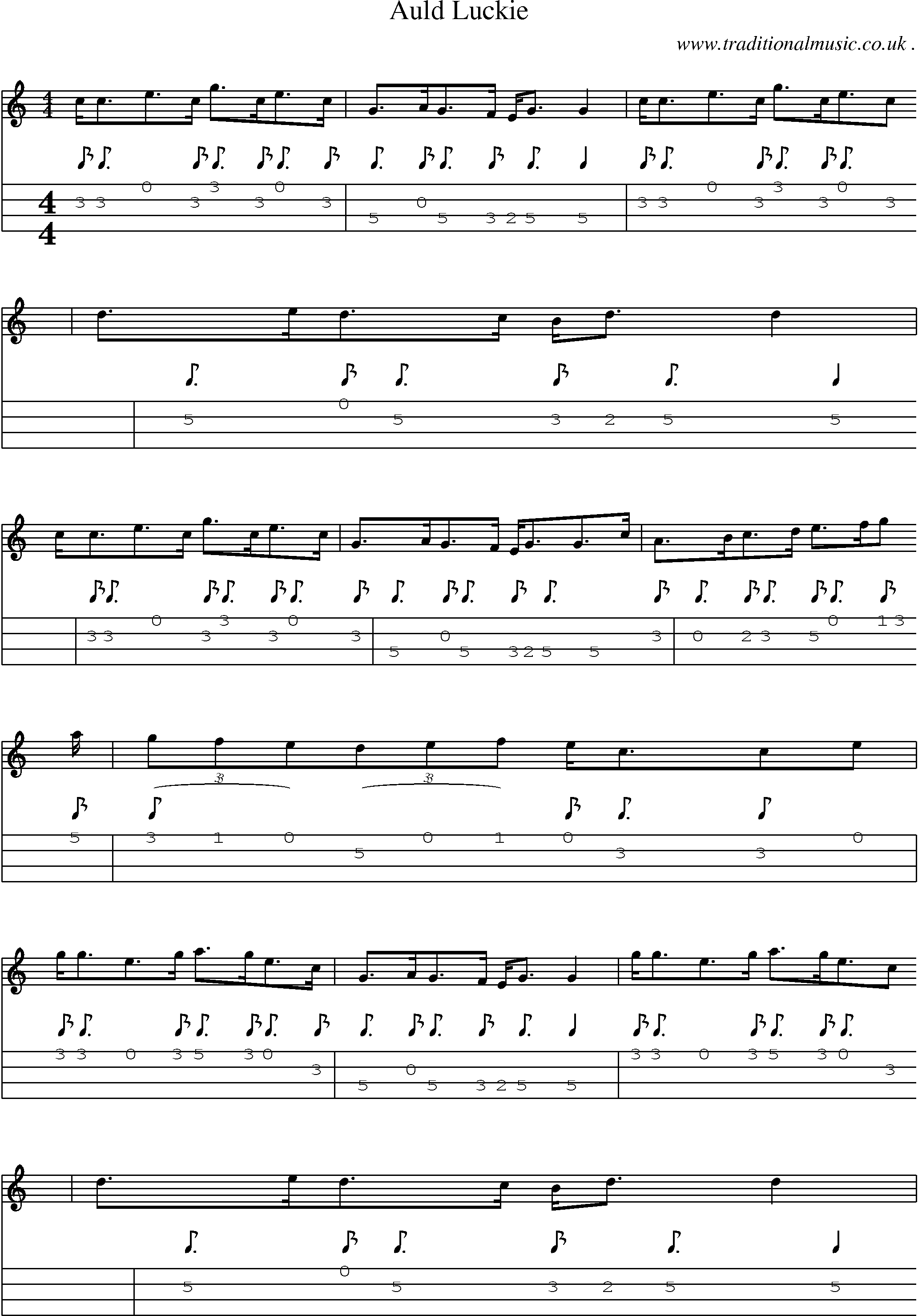 Sheet-Music and Mandolin Tabs for Auld Luckie