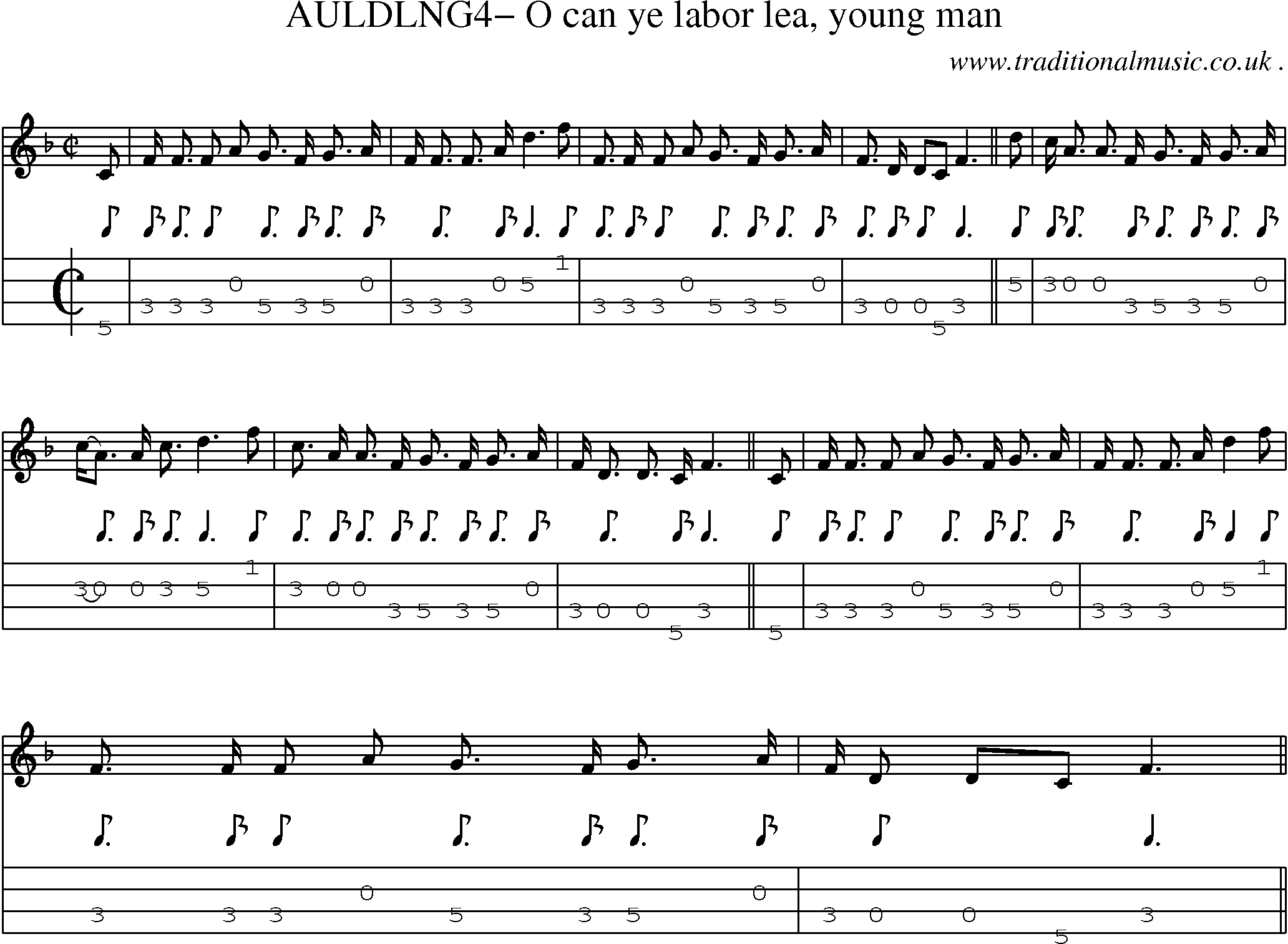 Sheet-Music and Mandolin Tabs for Auldlng4 O Can Ye Labor Lea Young Man