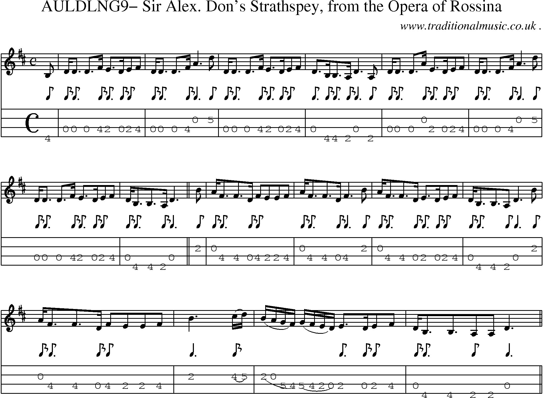 Sheet-Music and Mandolin Tabs for Auldlng9 Sir Alex Dons Strathspey From The Opera Of Rossina