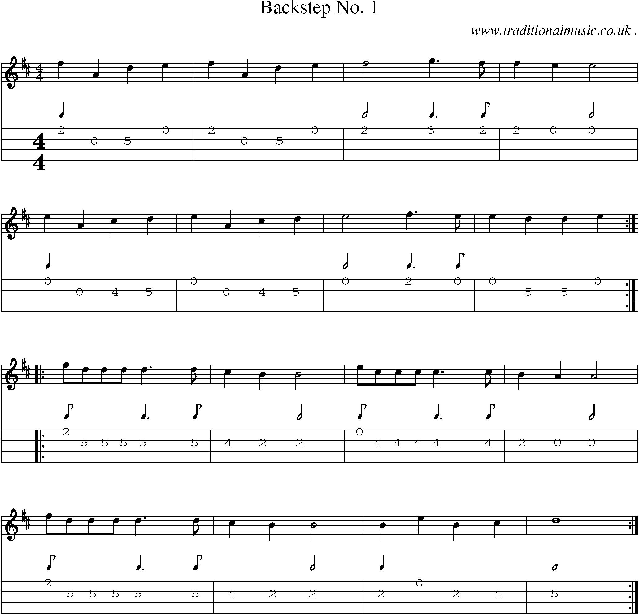 Sheet-Music and Mandolin Tabs for Backstep No 1