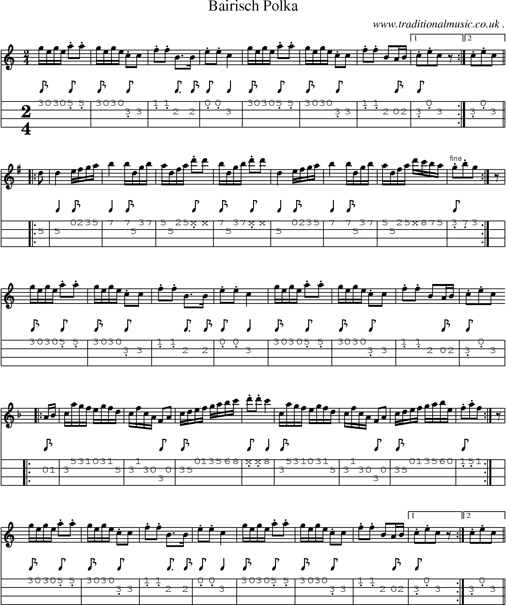 Sheet-Music and Mandolin Tabs for Bairisch Polka