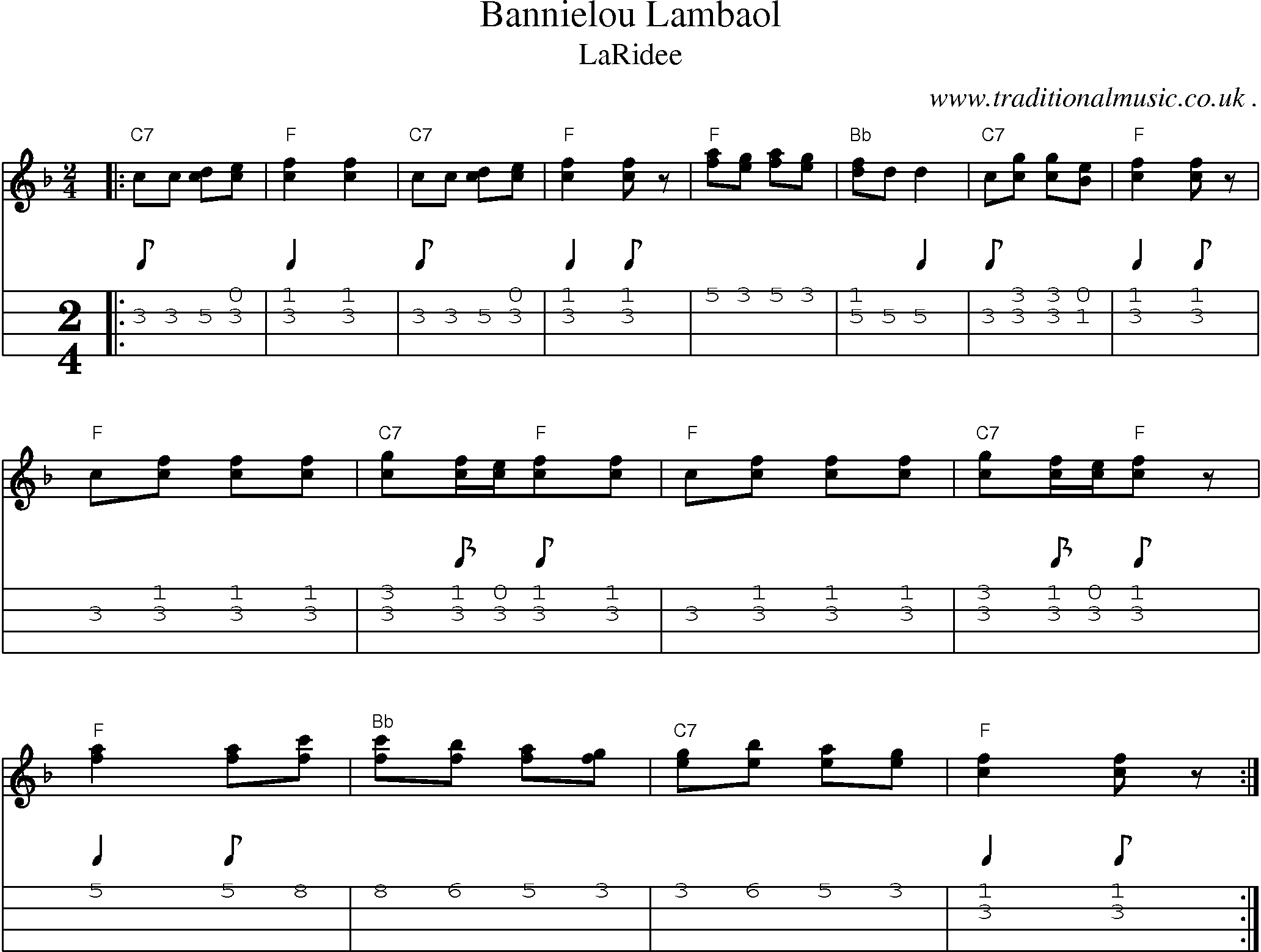 Sheet-Music and Mandolin Tabs for Bannielou Lambaol