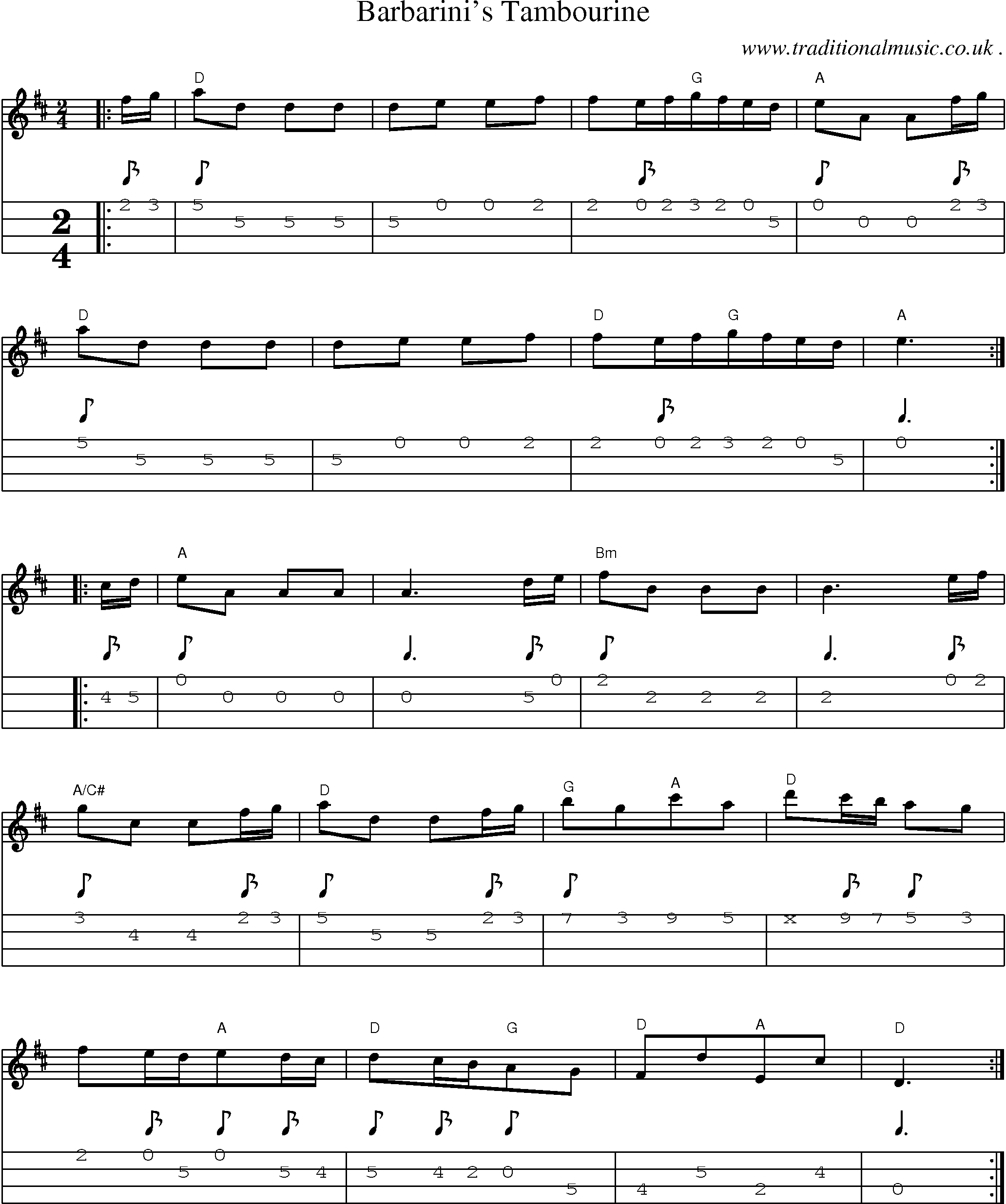 Sheet-Music and Mandolin Tabs for Barbarinis Tambourine