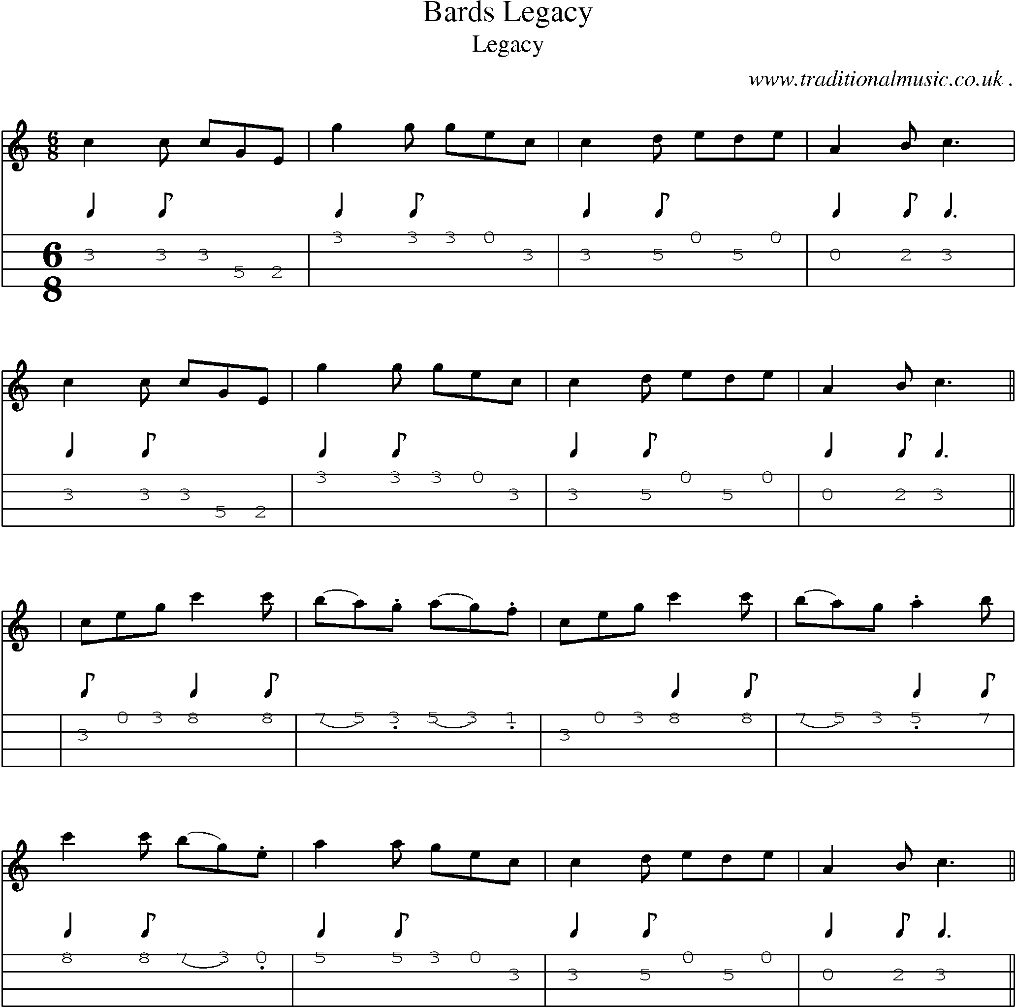 Sheet-Music and Mandolin Tabs for Bards Legacy