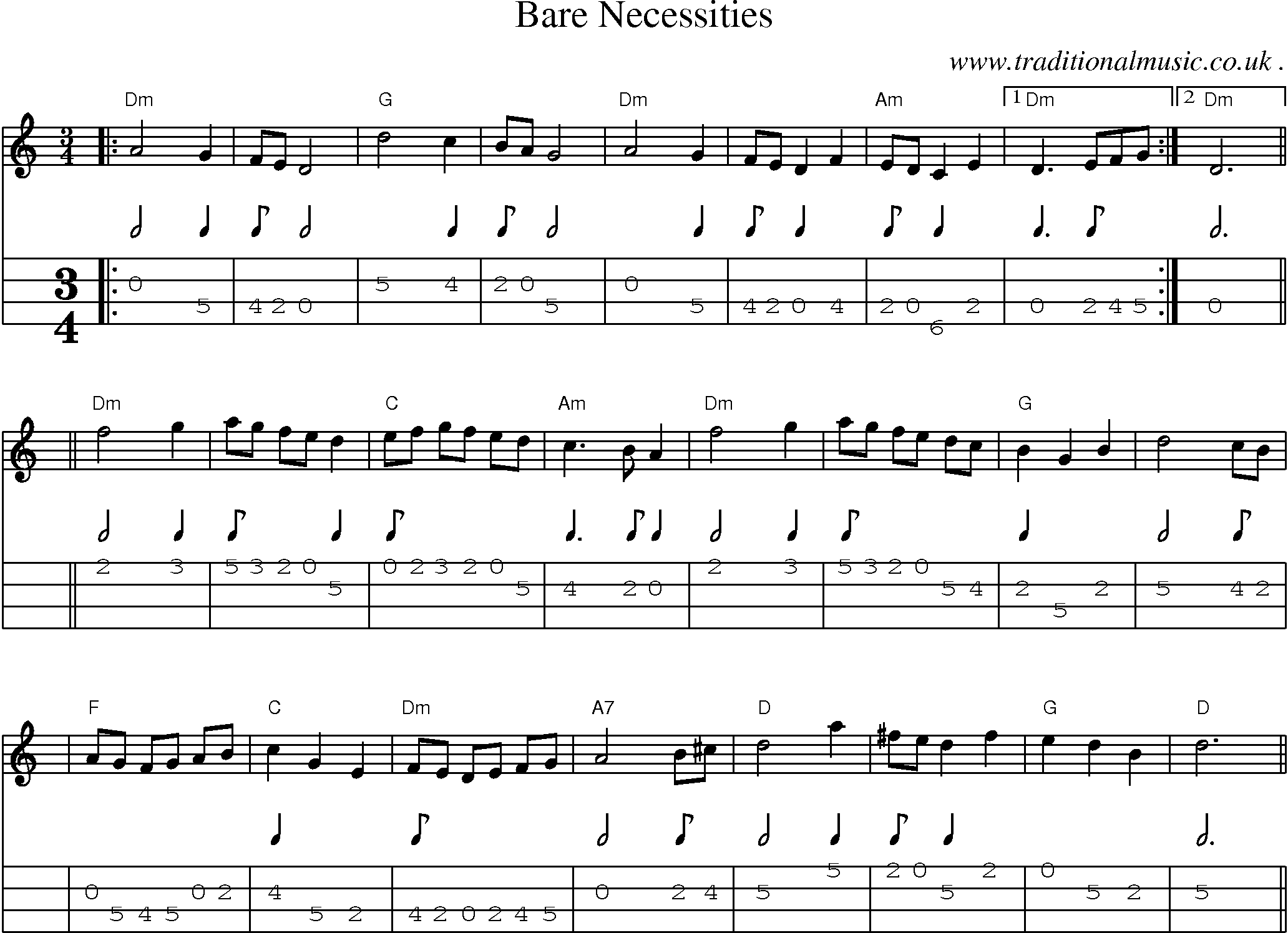 Sheet-Music and Mandolin Tabs for Bare Necessities