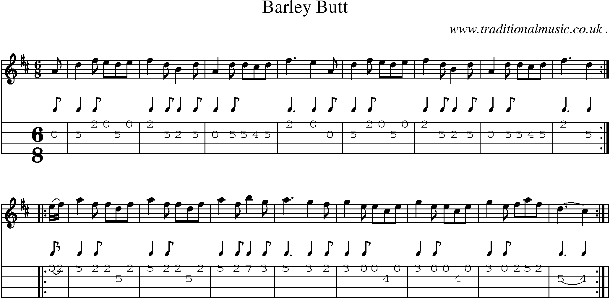 Sheet-Music and Mandolin Tabs for Barley Butt