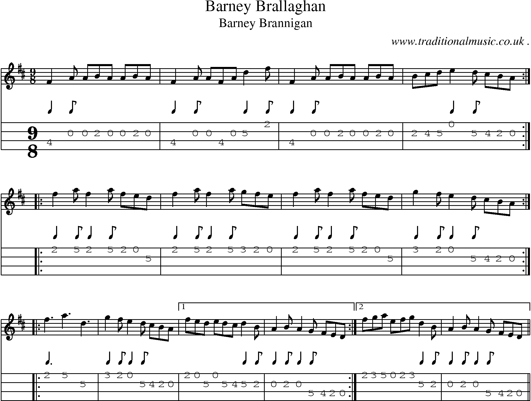 Sheet-Music and Mandolin Tabs for Barney Brallaghan