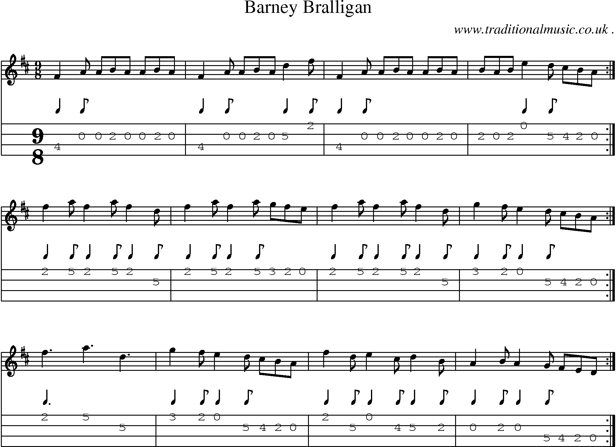 Sheet-Music and Mandolin Tabs for Barney Bralligan