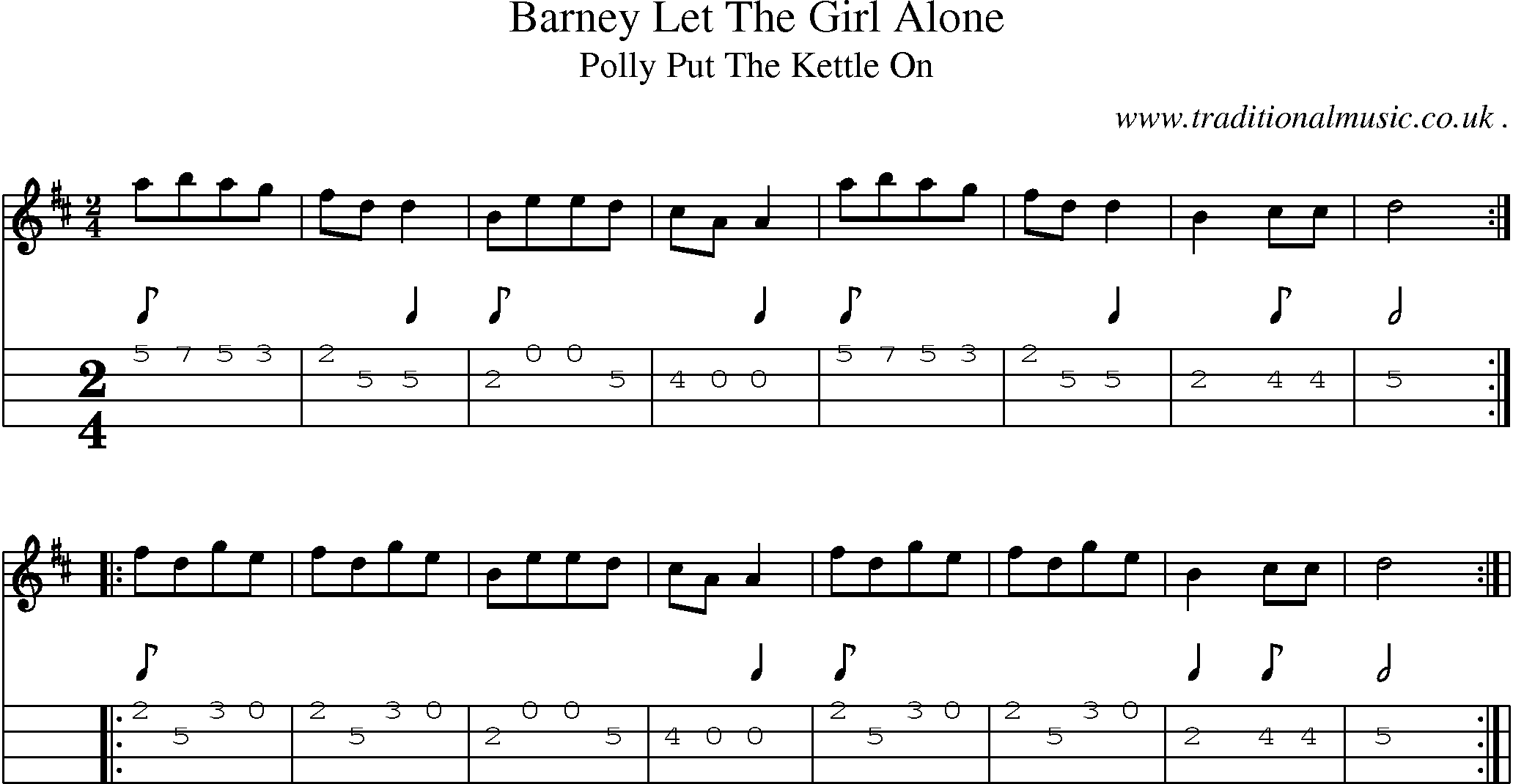 Sheet-Music and Mandolin Tabs for Barney Let The Girl Alone