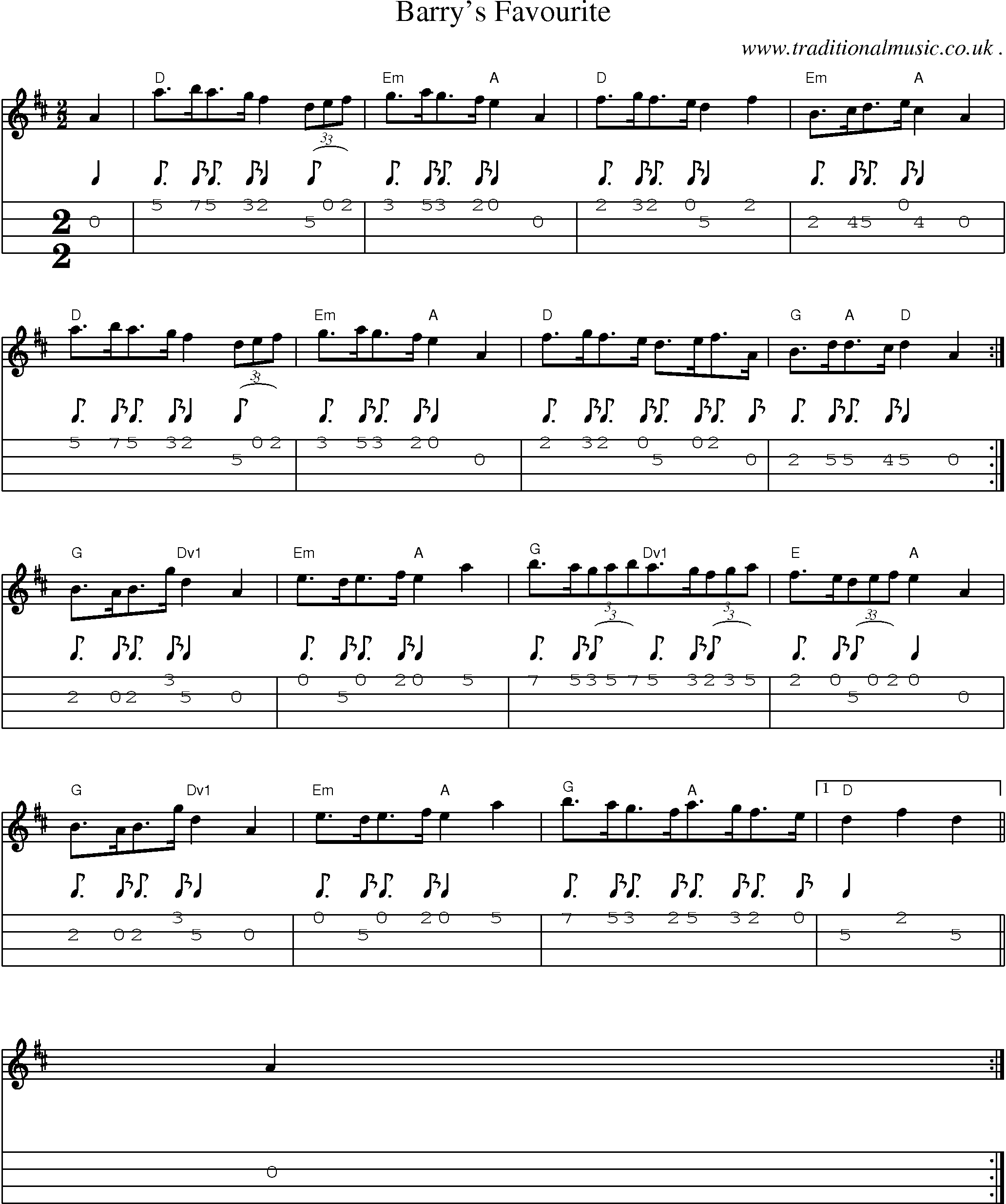 Sheet-Music and Mandolin Tabs for Barrys Favourite