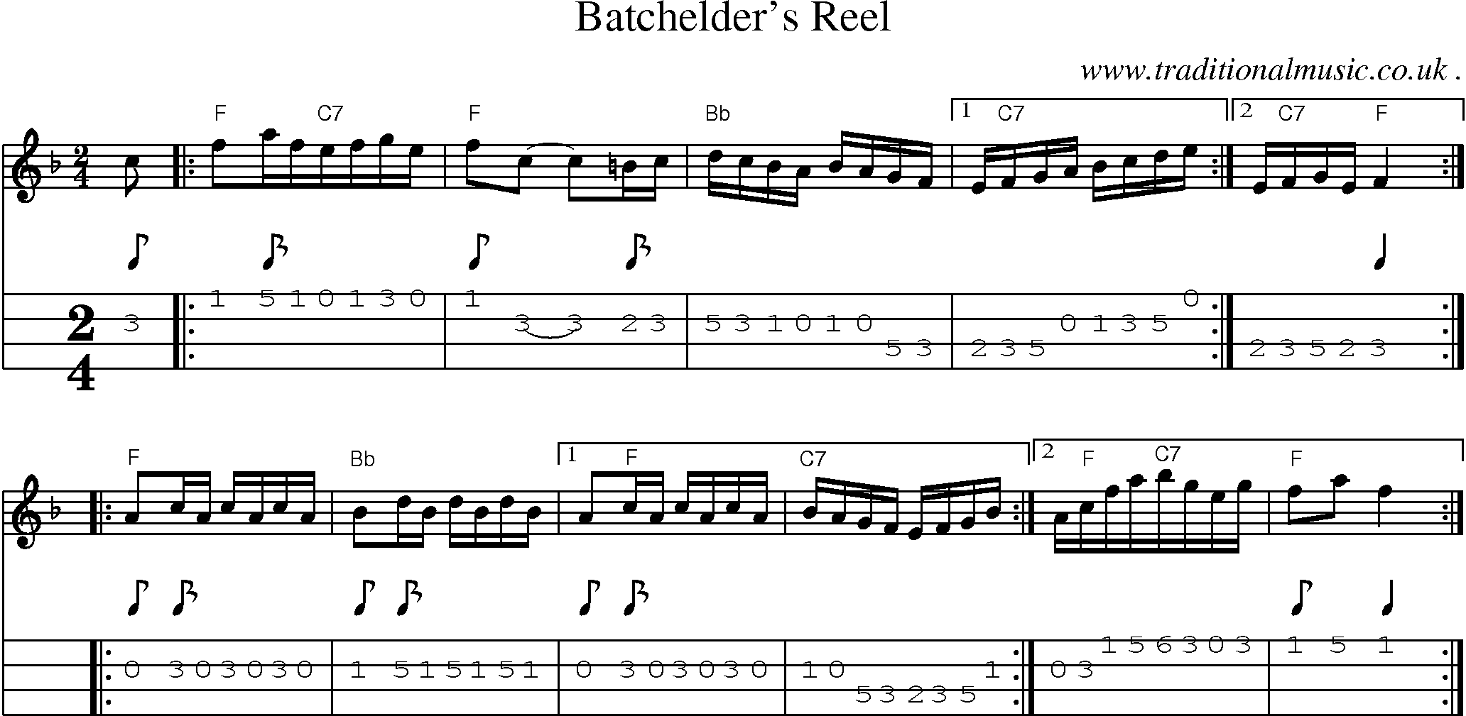 Sheet-Music and Mandolin Tabs for Batchelders Reel