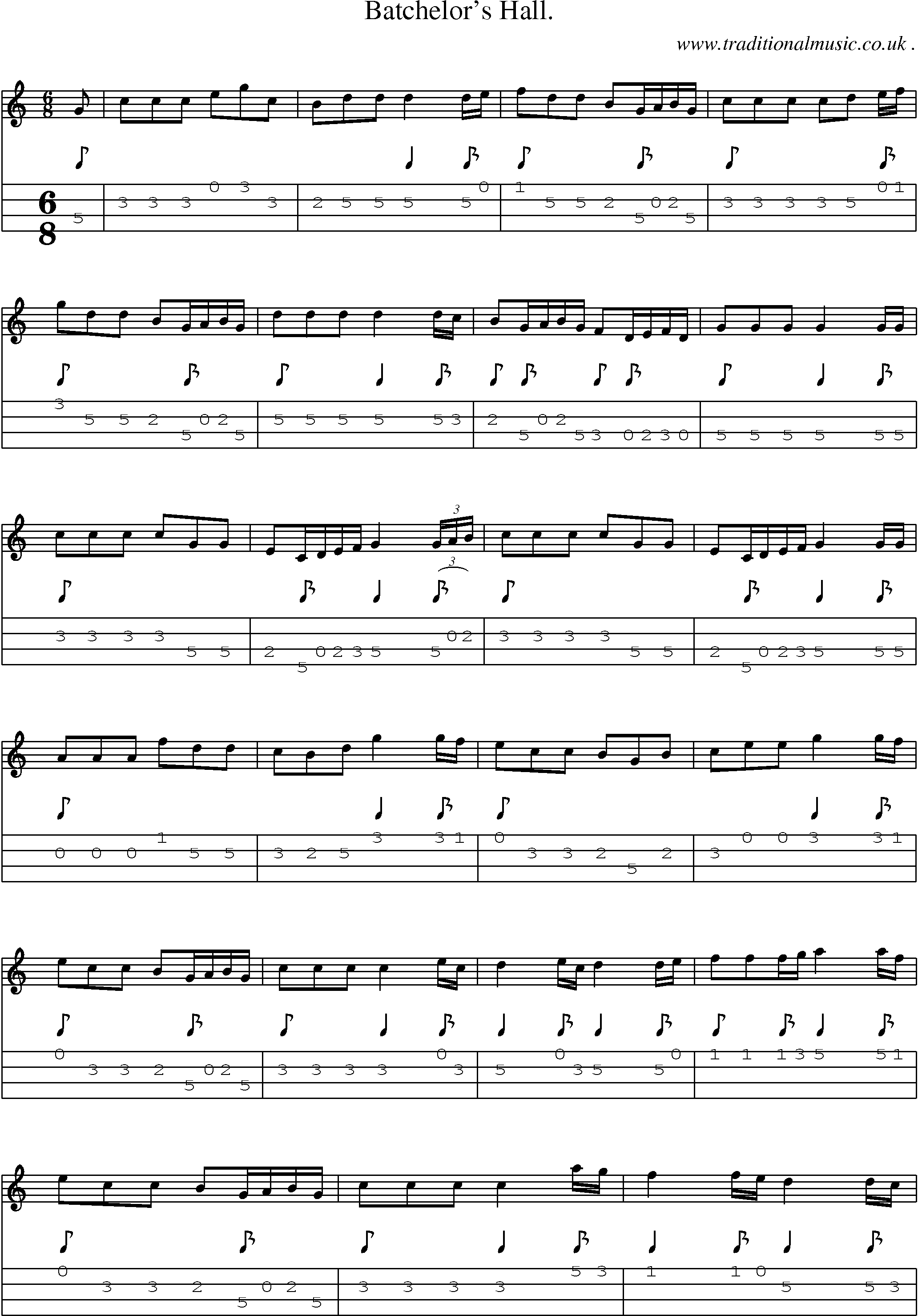 Sheet-Music and Mandolin Tabs for Batchelors Hall