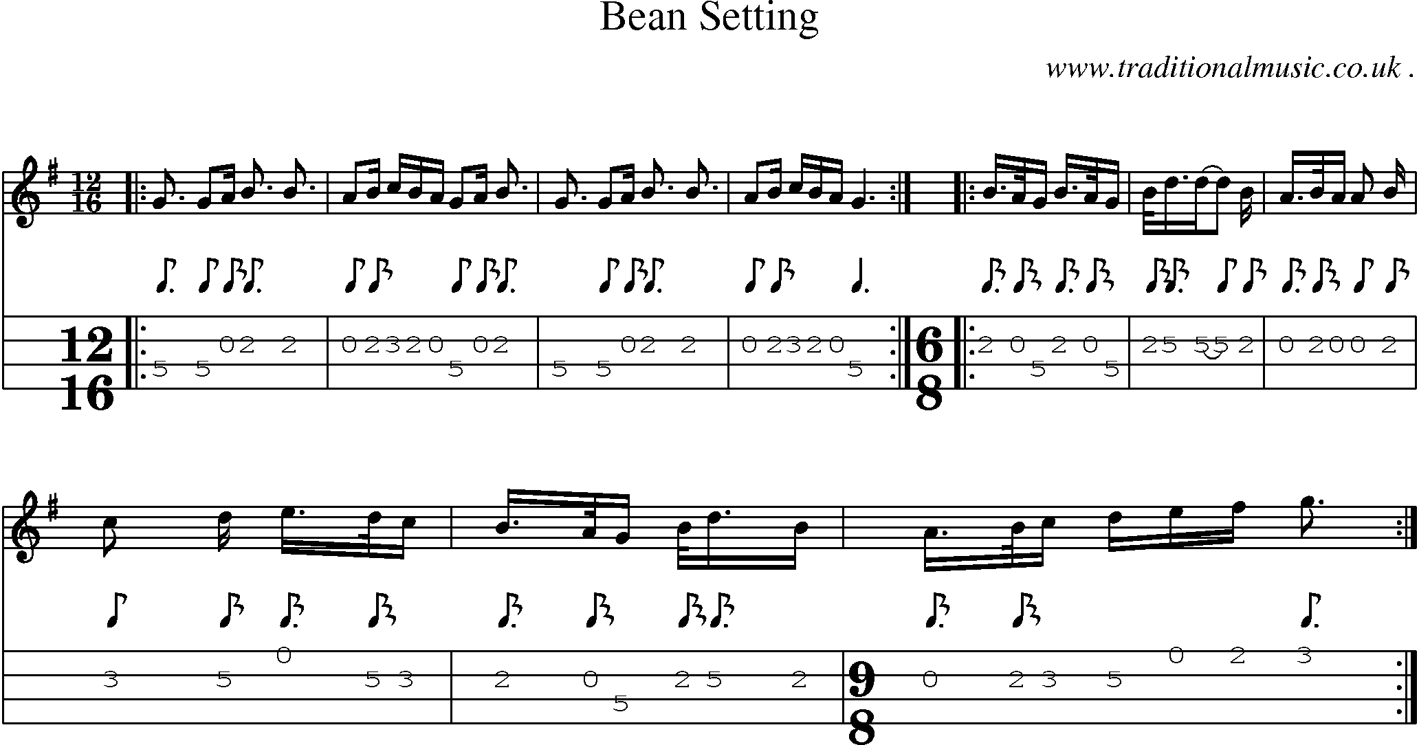 Sheet-Music and Mandolin Tabs for Bean Setting