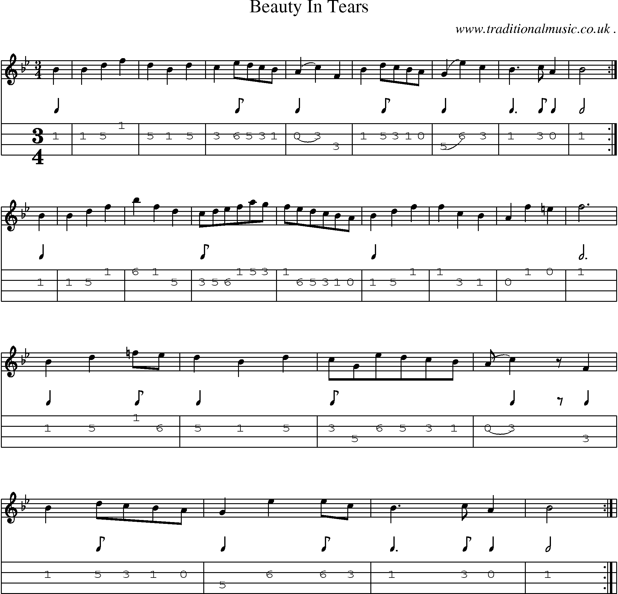Sheet-Music and Mandolin Tabs for Beauty In Tears
