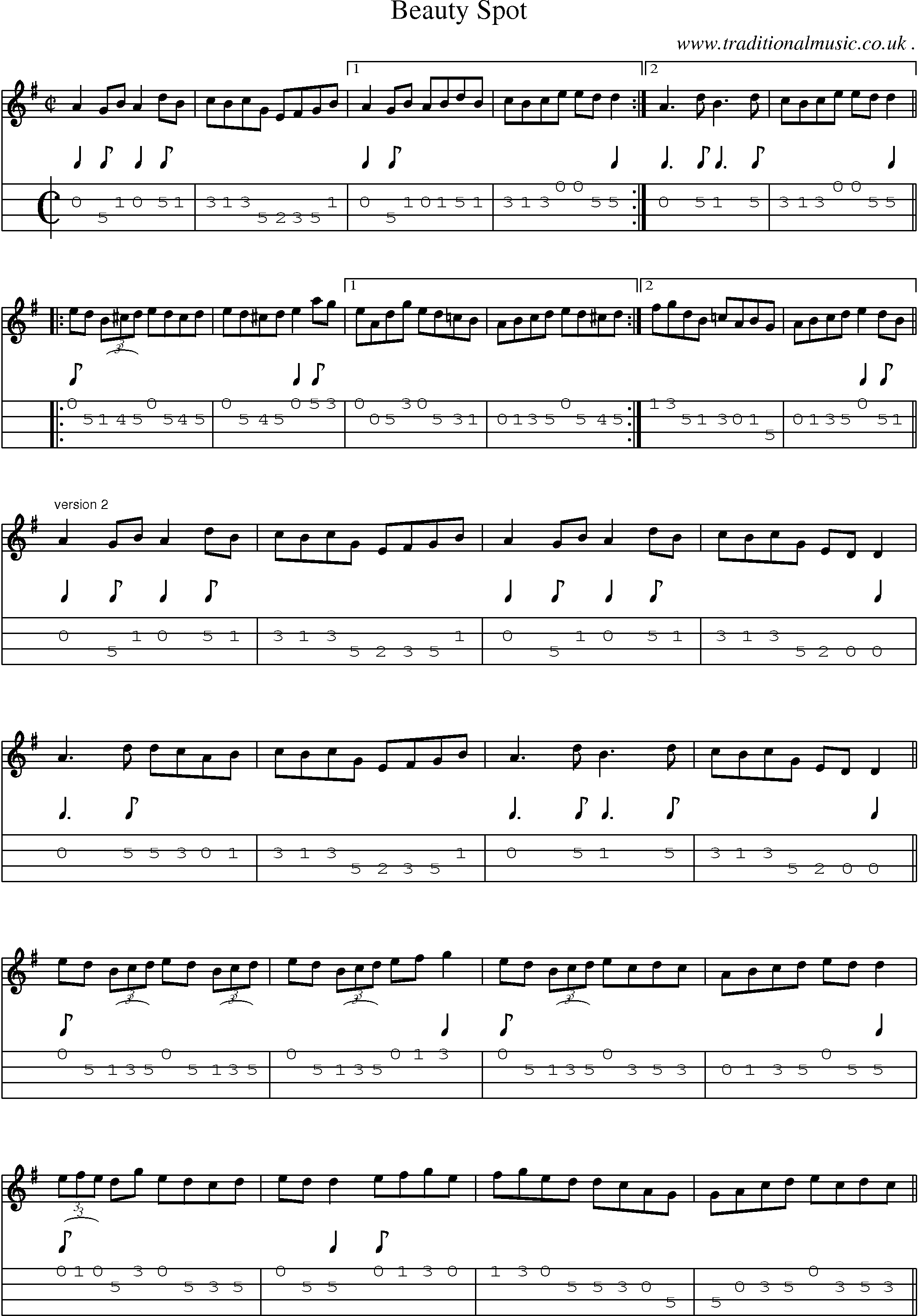 Sheet-Music and Mandolin Tabs for Beauty Spot