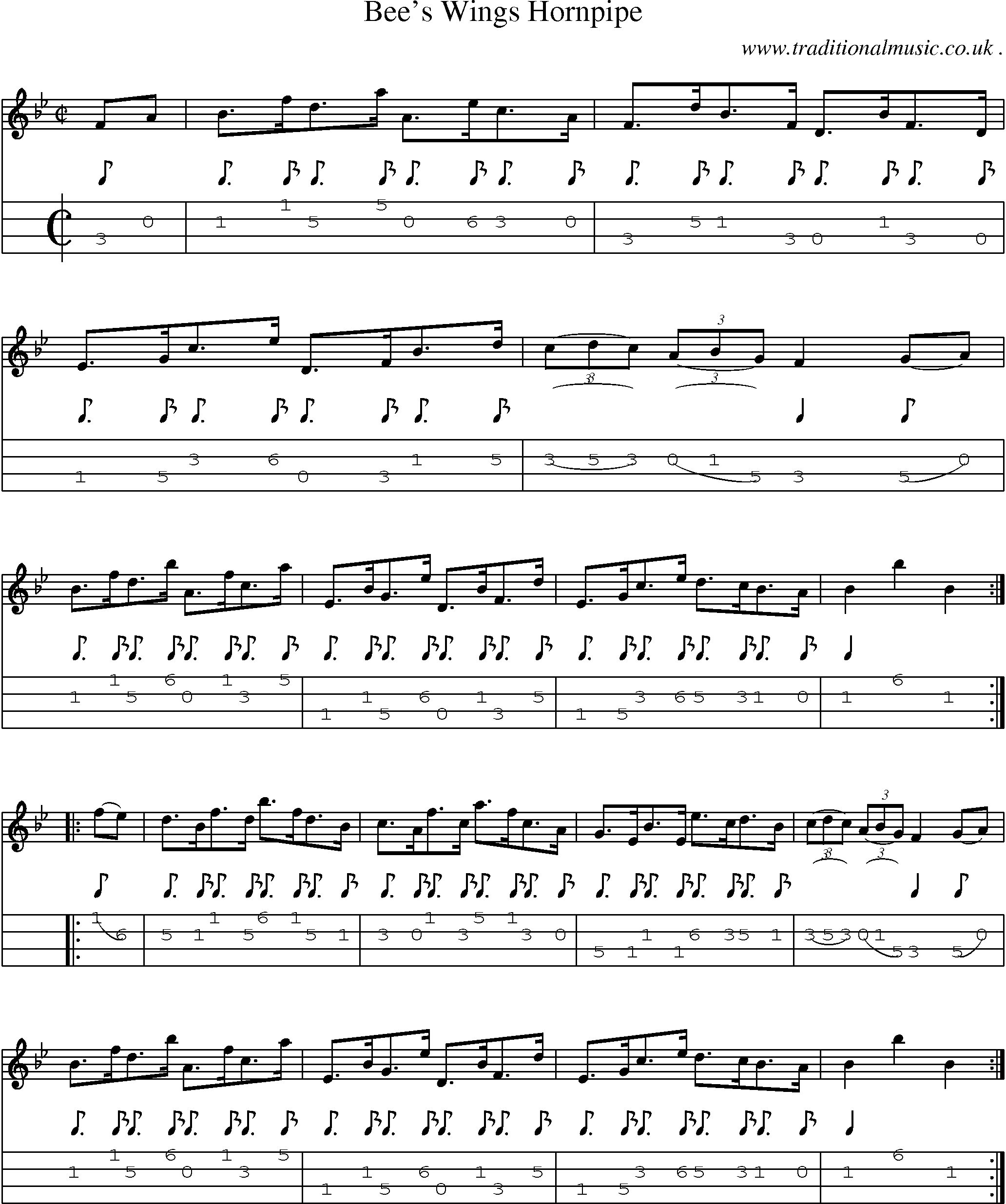 Sheet-Music and Mandolin Tabs for Bees Wings Hornpipe
