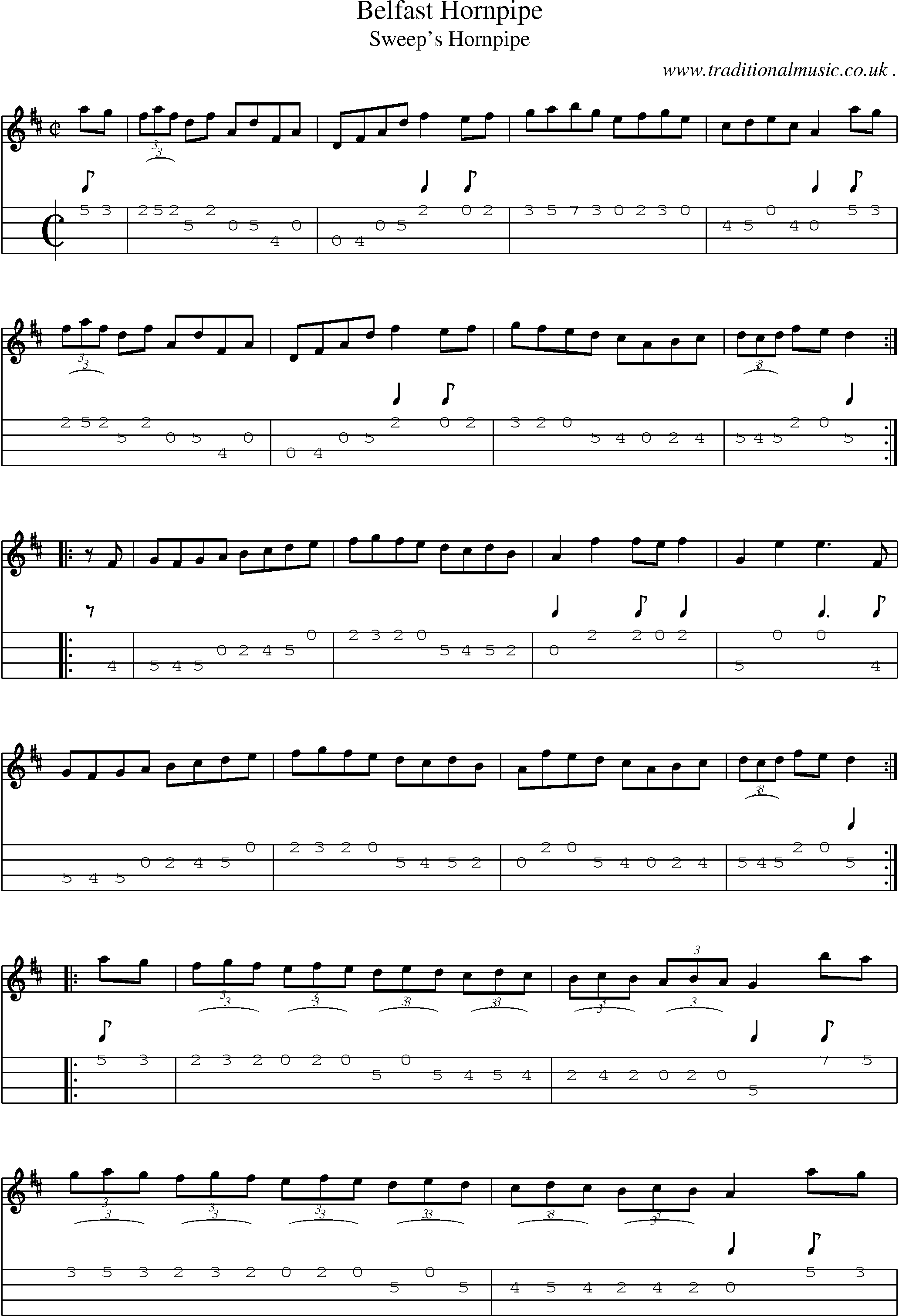 Sheet-Music and Mandolin Tabs for Belfast Hornpipe