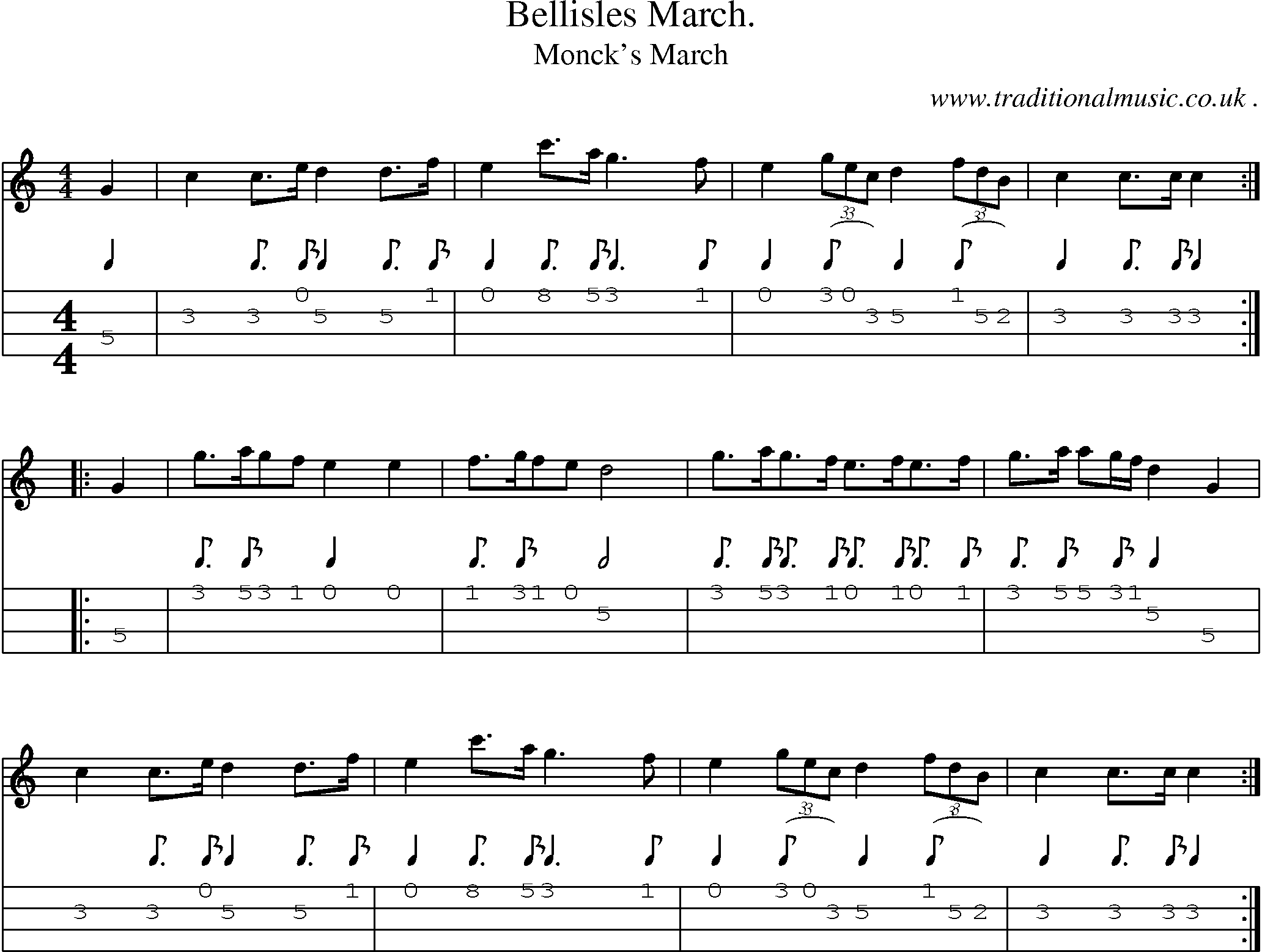 Sheet-Music and Mandolin Tabs for Bellisles March