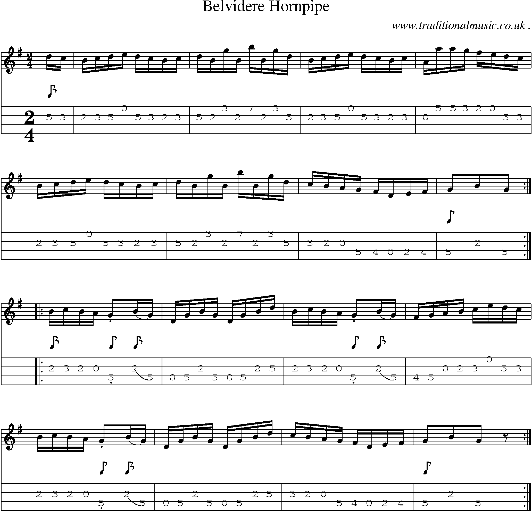 Sheet-Music and Mandolin Tabs for Belvidere Hornpipe