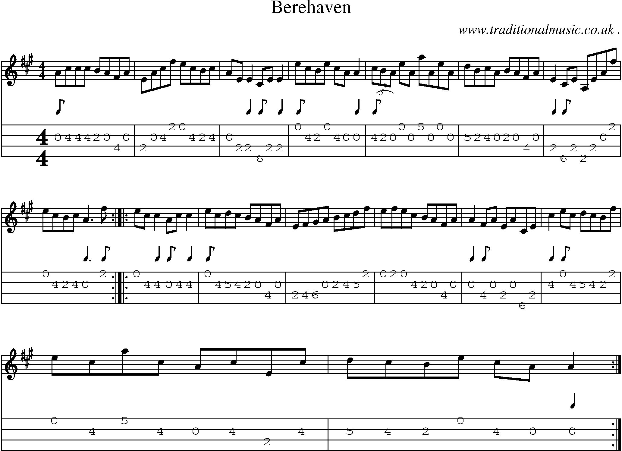 Sheet-Music and Mandolin Tabs for Berehaven