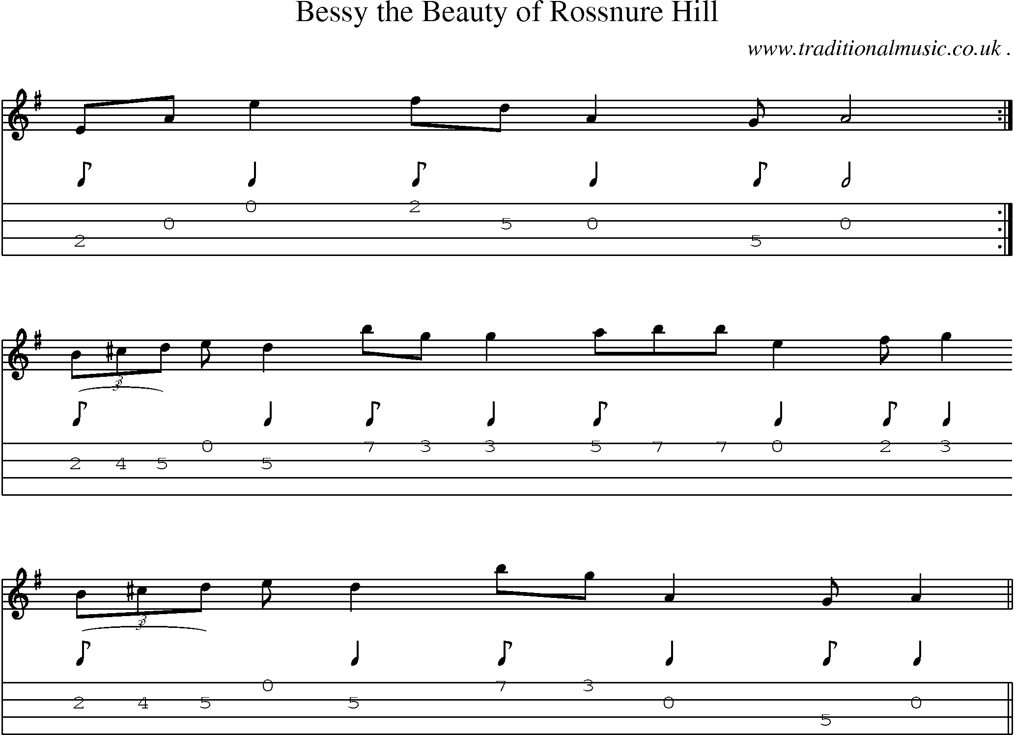 Sheet-Music and Mandolin Tabs for Bessy The Beauty Of Rossnure Hill