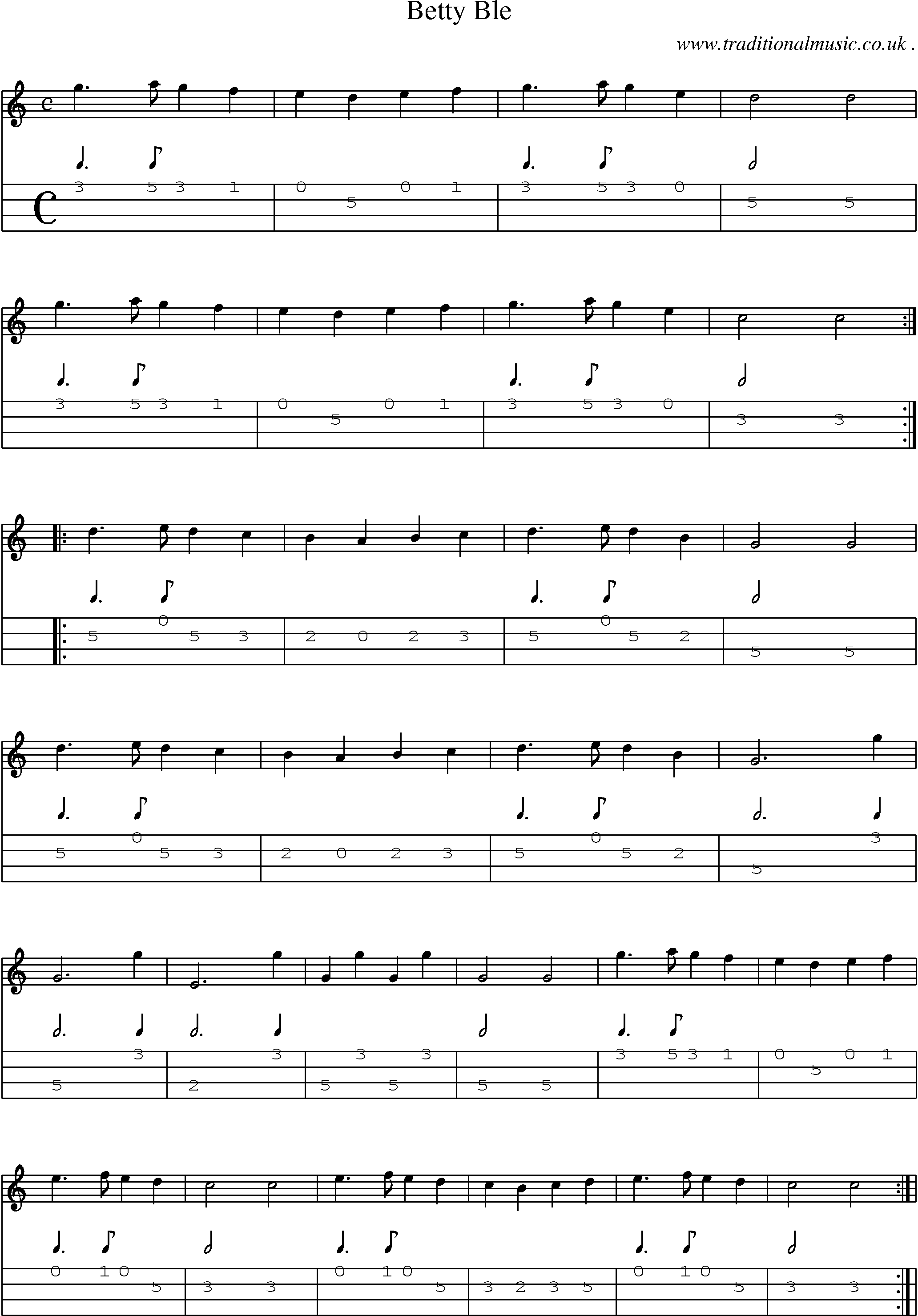 Sheet-Music and Mandolin Tabs for Betty Ble