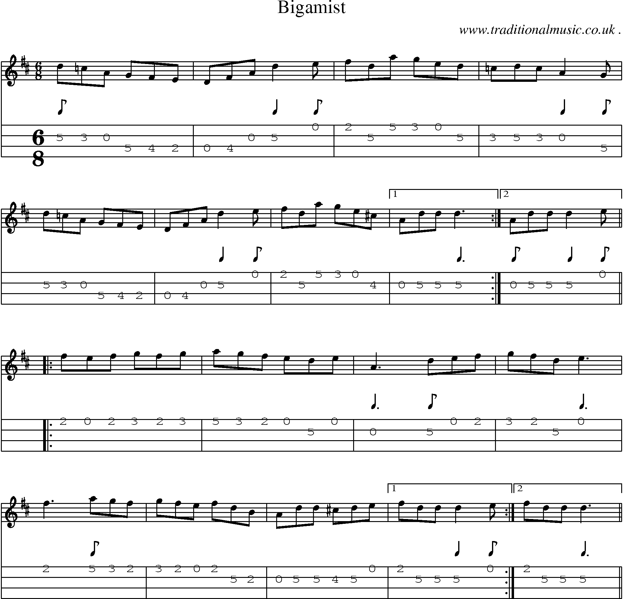Sheet-Music and Mandolin Tabs for Bigamist